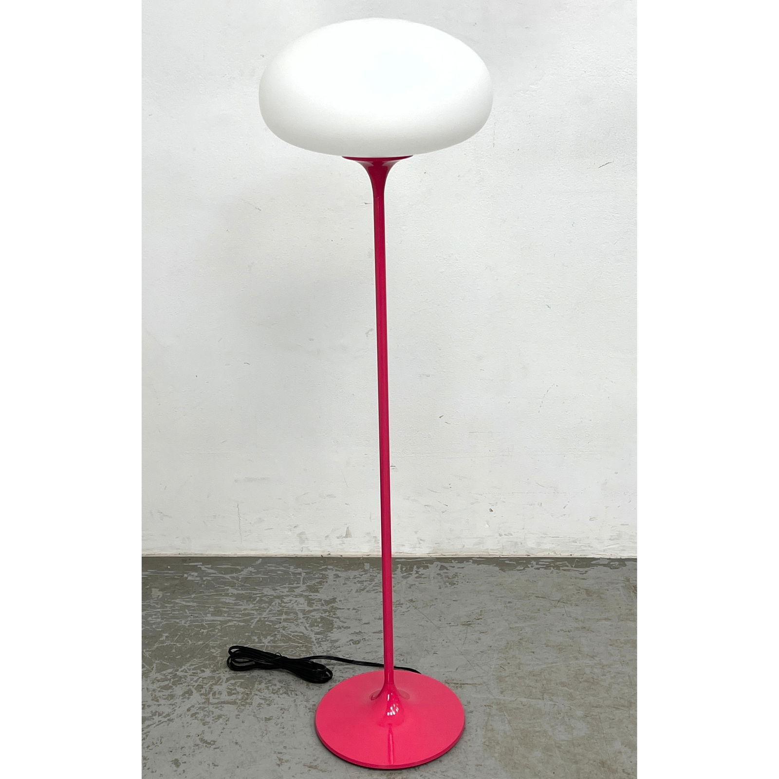 DESIGNLINE Hot Pink Base Glass Mushroom Shade Floor Lamp. Paper Label. StemLite. Contemporary.: DESIGNLINE Hot Pink Base Glass Mushroom Shade Floor Lamp. Paper Label. StemLite. Contemporary. Dimensions: Height: 45 inches, Width: 13 inches, Depth: 13 inches. ---