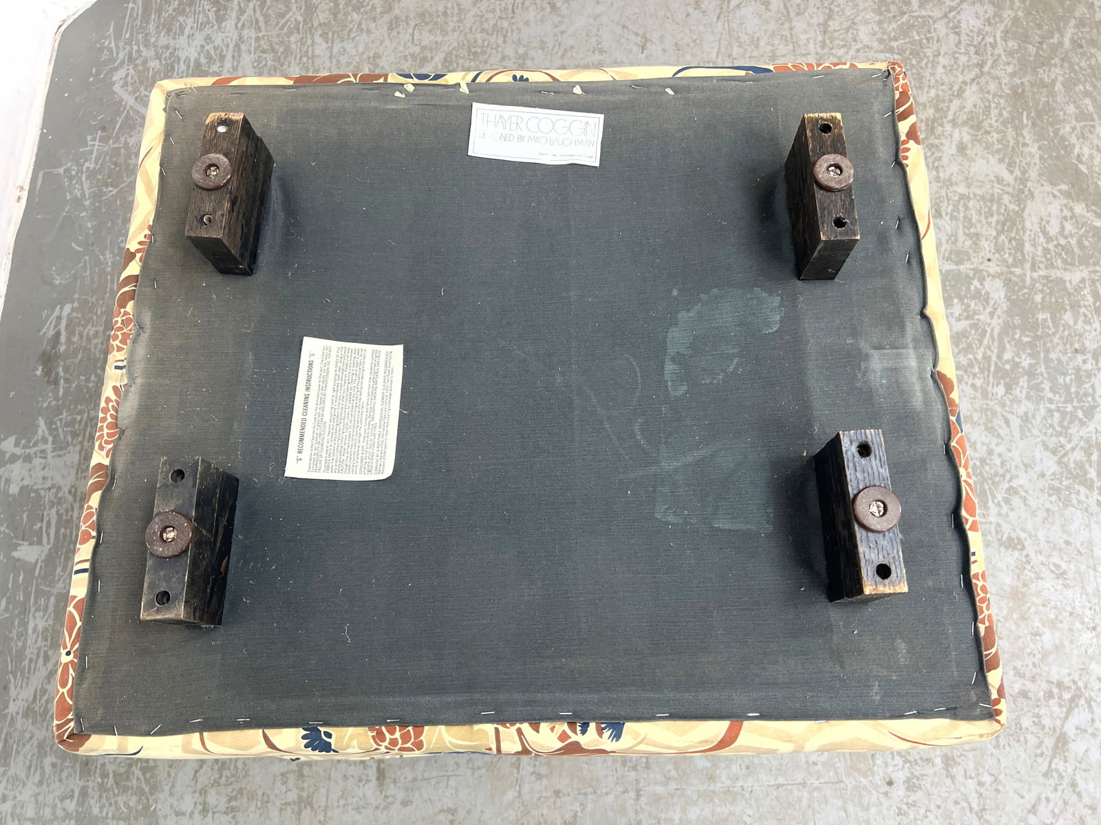 Pair Milo Baughman for Thayer Coggin Ottomans, Floral Pattern, 1970's, Labeled - 7