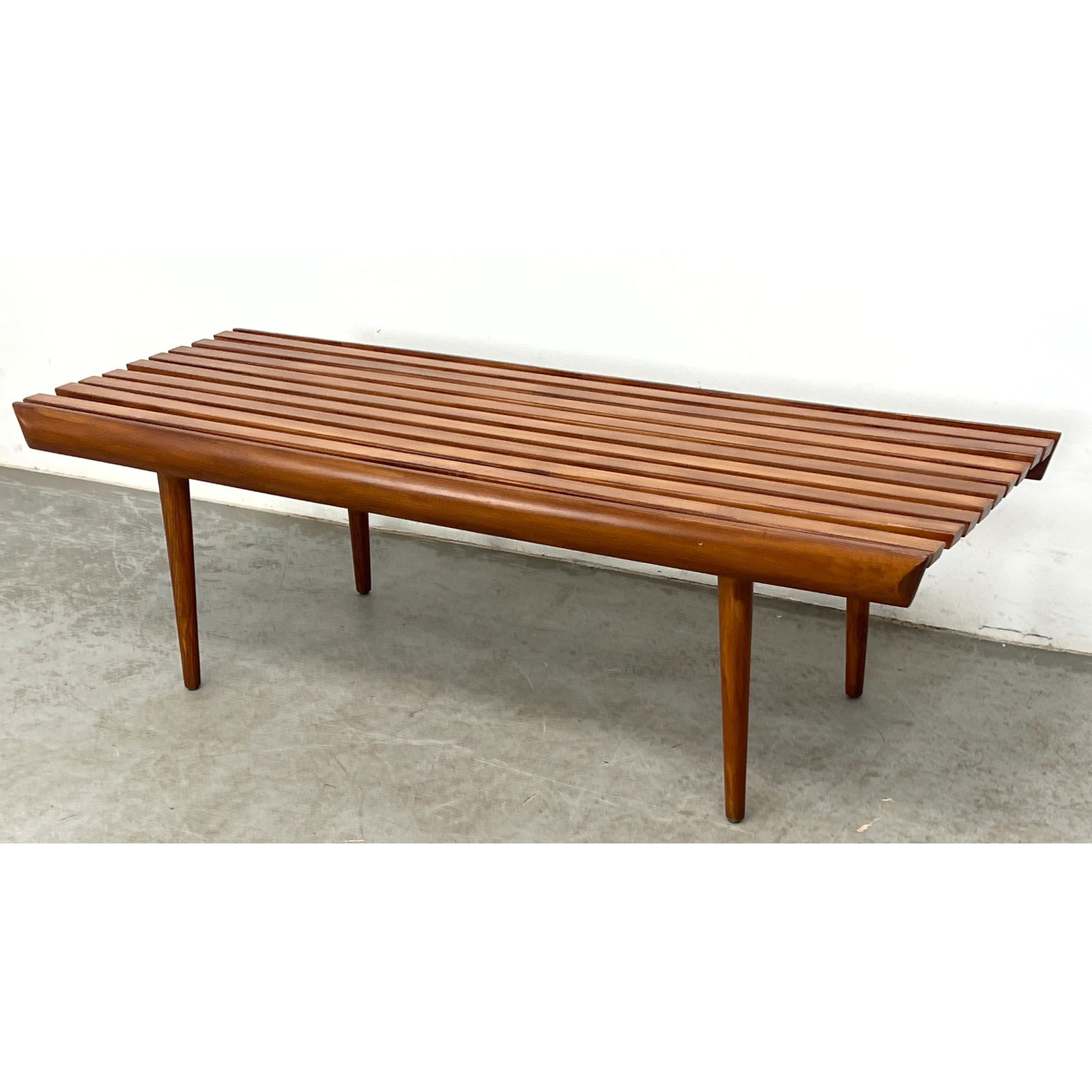 American Modern Slat Bench Table with Tapered Legs. (1 of 6)