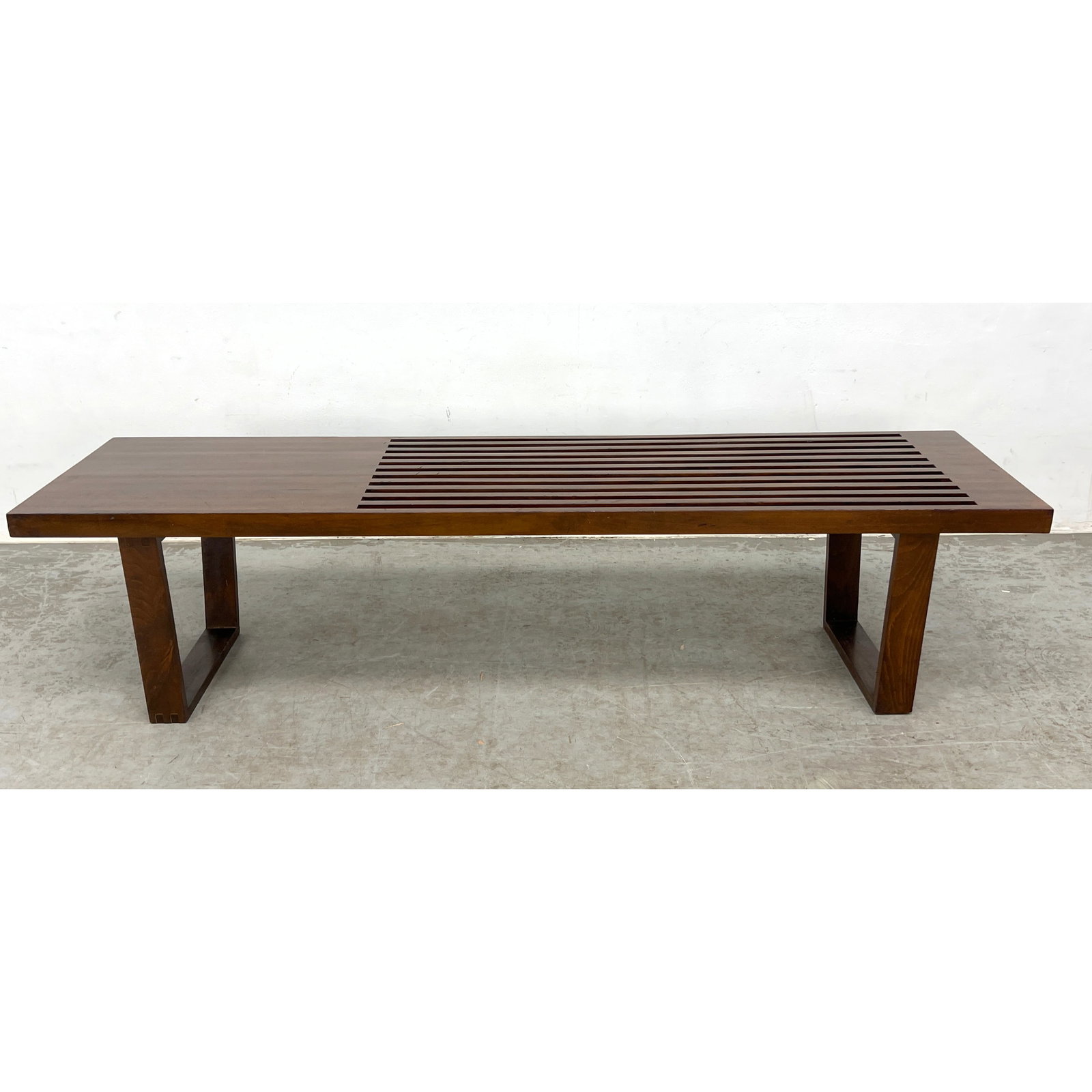 George Nelson Style Vintage Mid Century Modern Walnut Slat Bench, (1 of 9)