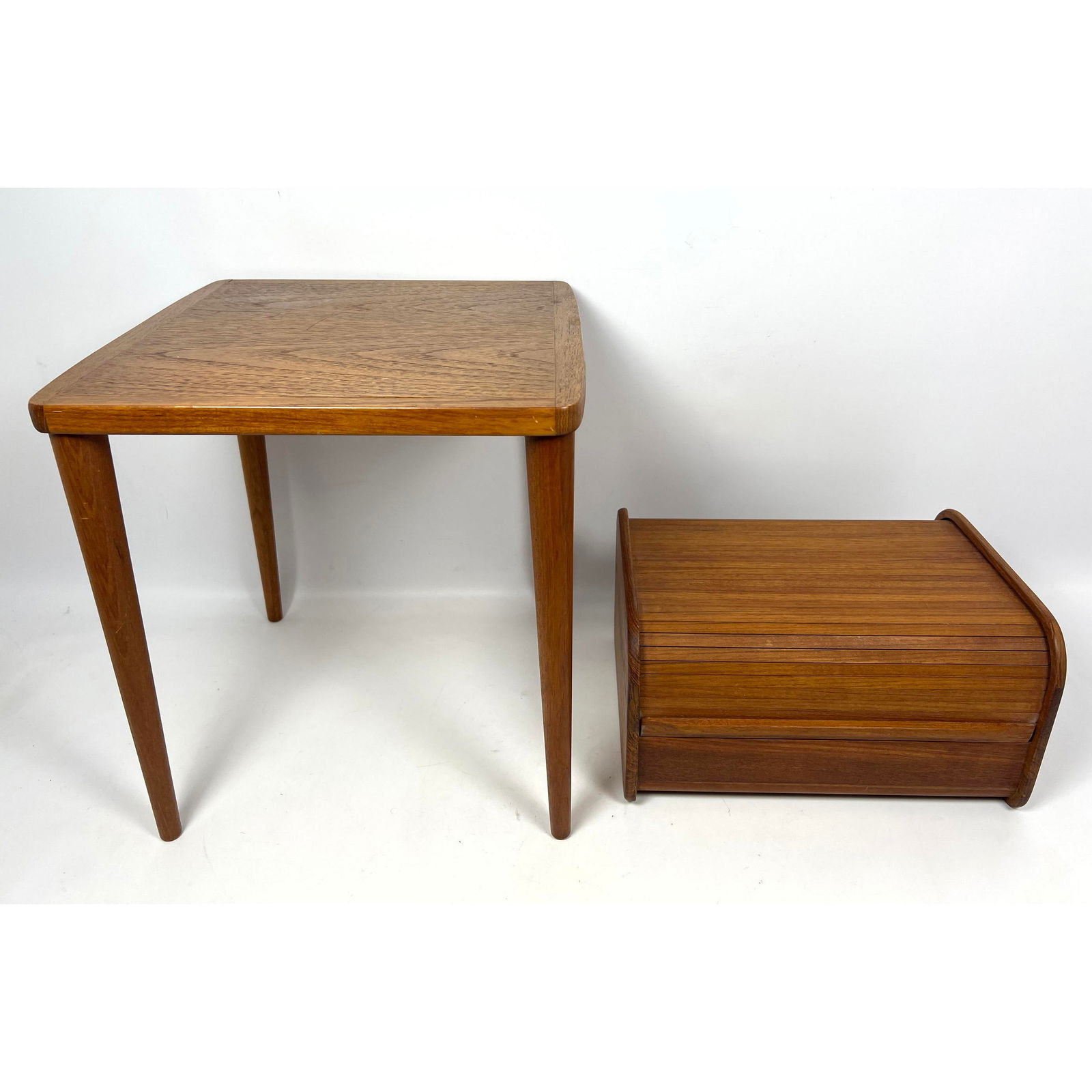 2pcs Danish Modern Denmark Teak. Small Teak Demountable Table and Tambour Door Tabletop Storage Box (1 of 15)