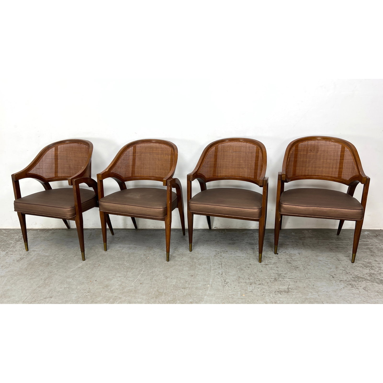 Edward Wormley Dunbar Style Captains Arm Chairs. Brass capped legs.: Edward Wormley Dunbar Style Captains Arm Chairs. Brass capped legs. Dimensions: Height: 34.5 inches, Width: 24 inches, Depth: 23 inches. - Seat Height: 19 inches ---
