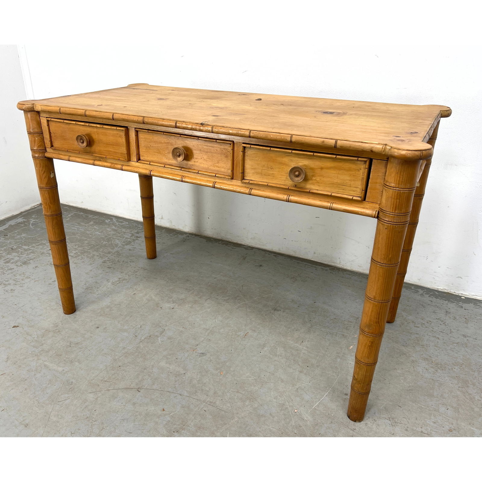 English Pine Faux Bamboo writing Desk. Solid wood. (1 of 7)