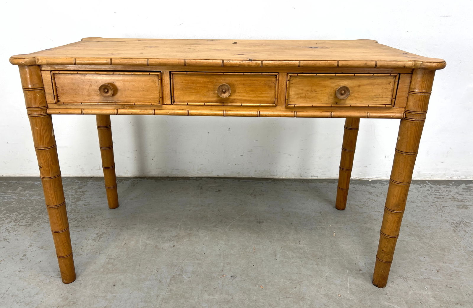 English Pine Faux Bamboo writing Desk. Solid wood. - 2