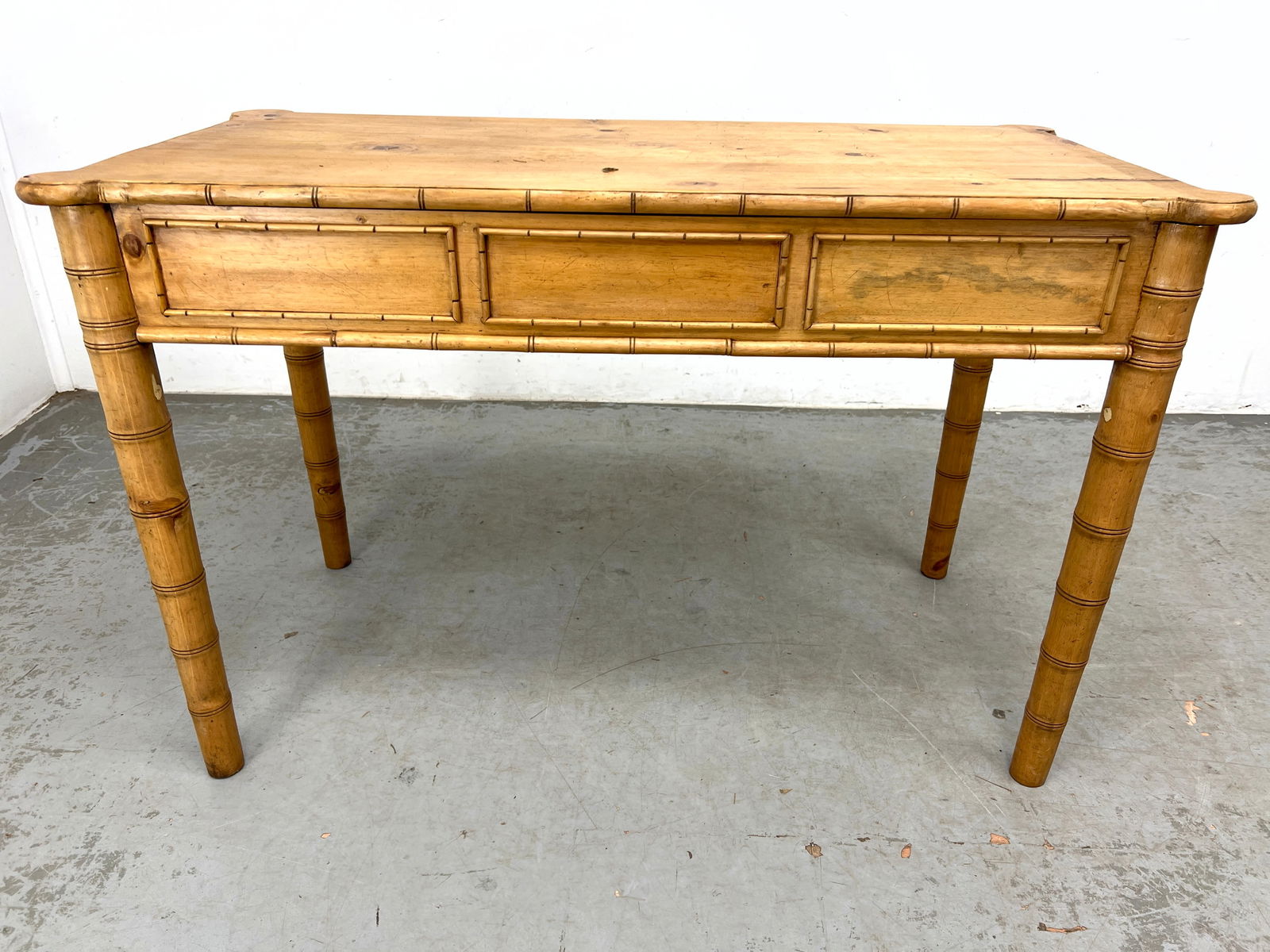 English Pine Faux Bamboo writing Desk. Solid wood. - 5