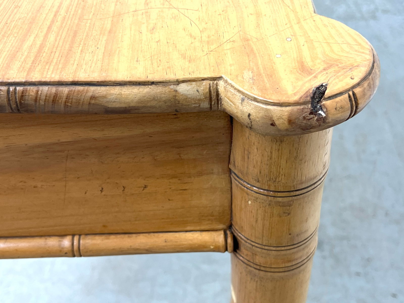 English Pine Faux Bamboo writing Desk. Solid wood. - 6