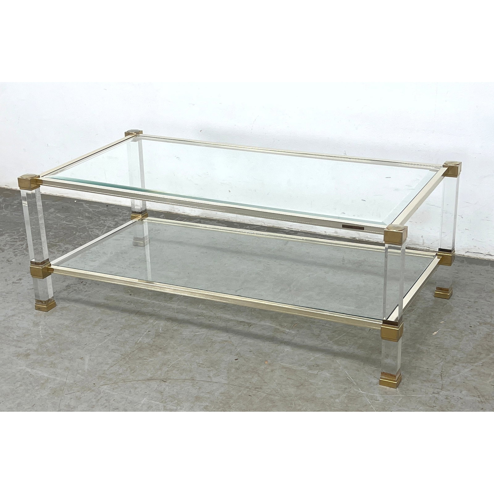 Pierre Vandel, Paris Lucite and Glass Coffee Table Gold Tone accents. (1 of 7)