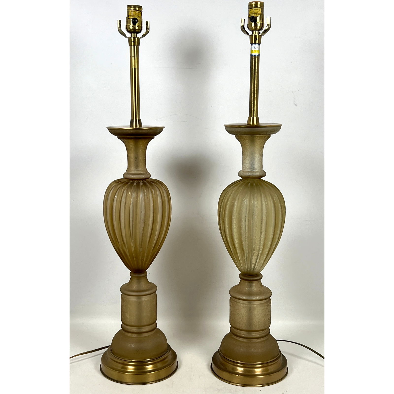 Pair Marbro Lamp Co Murano Art Glass Table Lamps.: Pair Marbro Lamp Co Murano Art Glass Table Lamps. Dimensions: Height: 31 inches, Width: 5.5 inches, Depth: 5.5 inches. --- US Packing and Shipping charge: In house shipping available. Will