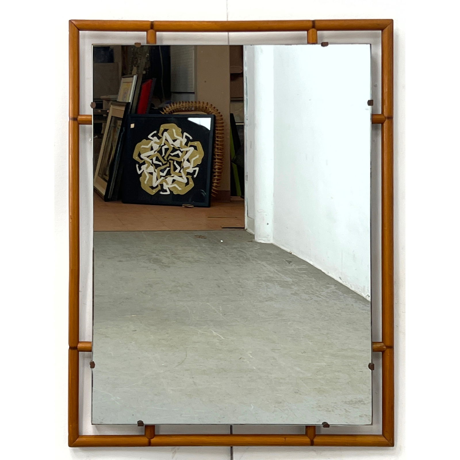 French Style Faux Bamboo Wood Wall Mirror.: French Style Faux Bamboo Wood Wall Mirror. Dimensions: Height: 28.5 inches, Width: 36 inches. ---