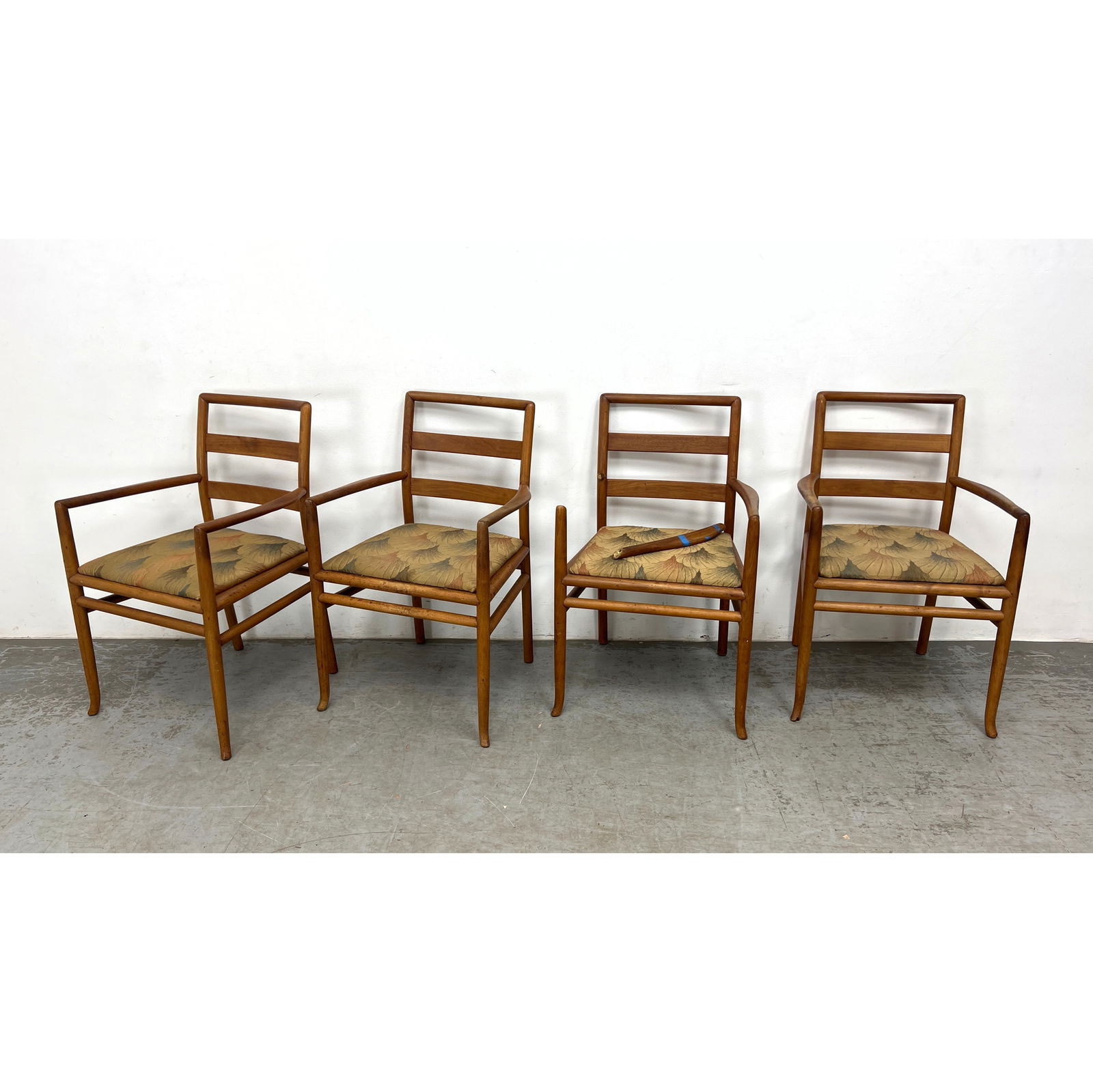 Set 4 Robsjohn Gibbings Modernist Dining Chairs. 4 arm chairs. Ladderback chair with rounded top rai (1 of 9)