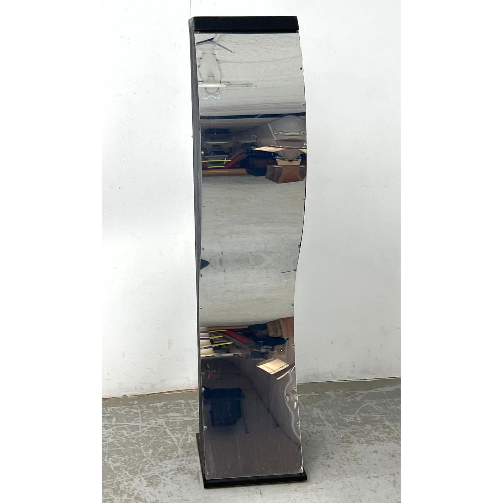 Vintage wave Fun House Distortion Mirror. Plywood backing.: Vintage wave Fun House Distortion Mirror. Plywood backing. Dimensions: Height: 60 inches, Width: 13 inches, Depth: 14 inches. ---