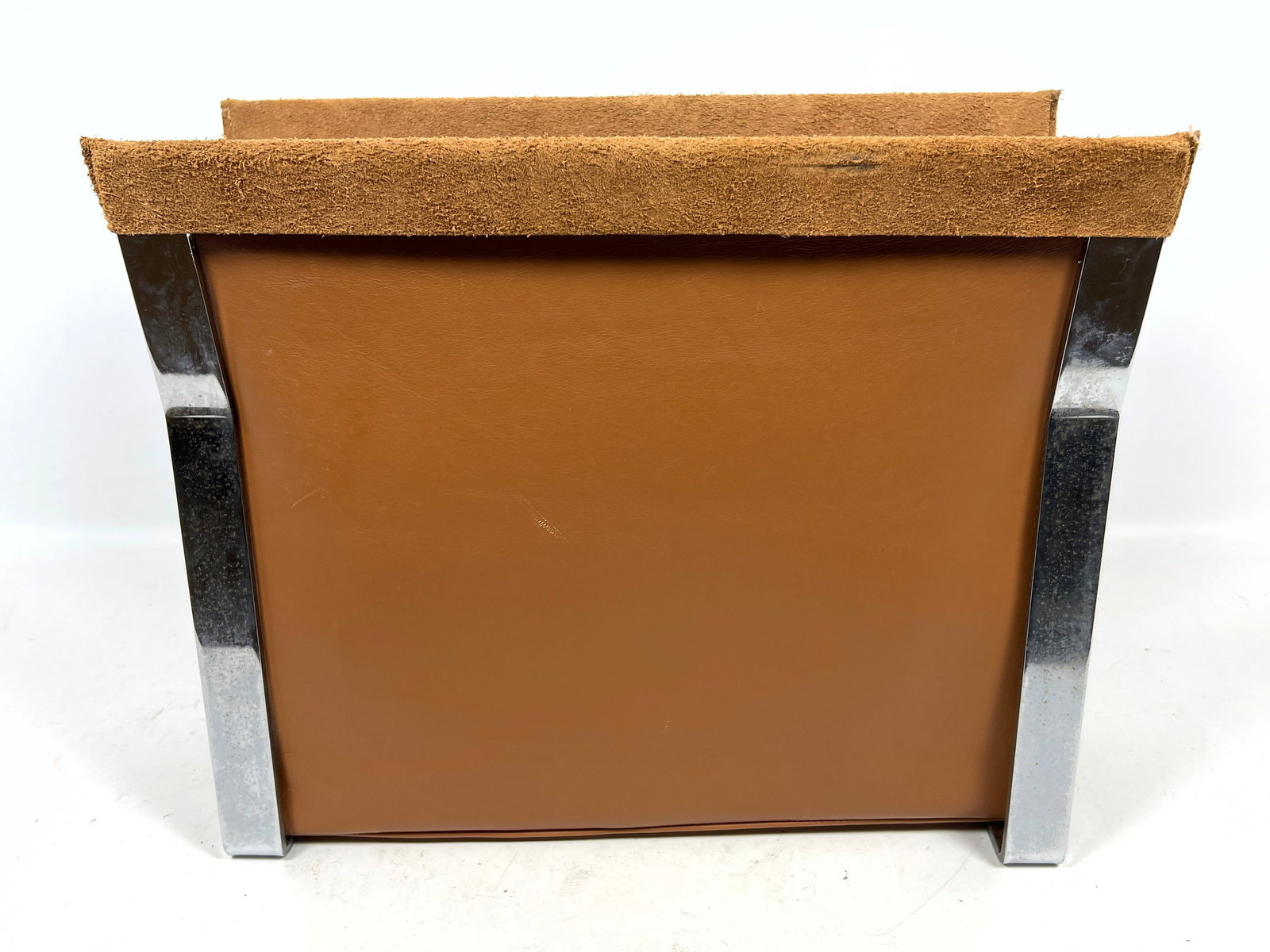 Milo Baughman style Flat Bar Chrome and Leather Magazine Rack. - 9