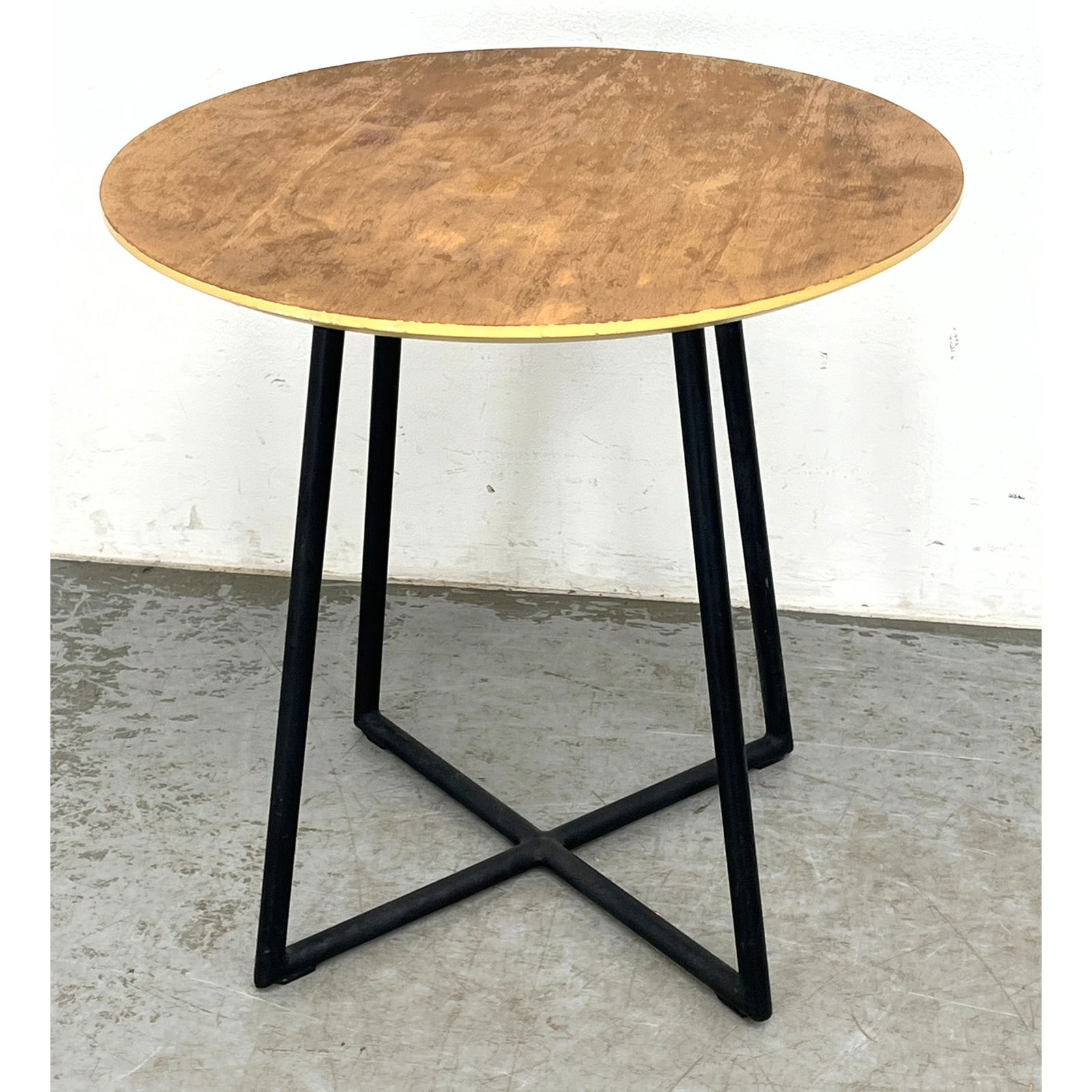 Vintage Bauhaus Style Iron and Wood Side Table.: Vintage Bauhaus Style Iron and Wood Side Table. Dimensions: Height: 24 inches, Width: 24 inches, Depth: 24 inches. ---