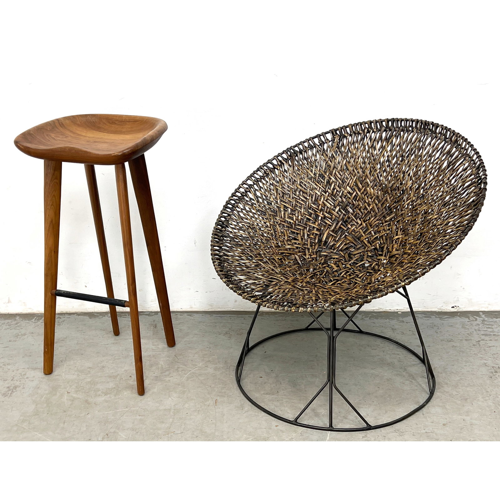 2pcs Contemporary Modern Furniture. CB-23 Bassom Fellows Bar Stool, Rattan scoop chair with metal ba: 2pcs Contemporary Modern Furniture. CB-23 Bassom Fellows Bar Stool, Rattan scoop chair with metal base. Dimensions: Height: 32 inches, Width: 34 inches, Depth: 31 inches. - Seat Height: 15