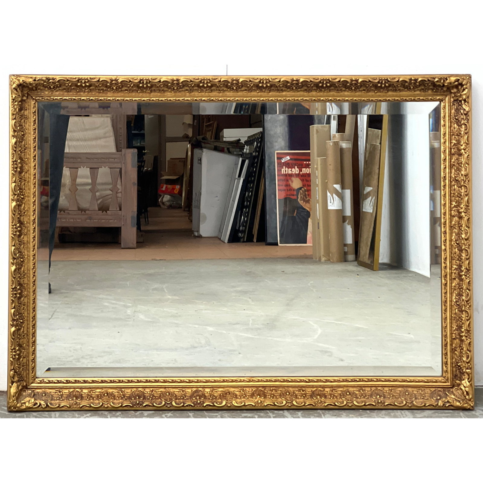 Large Rectangular Decorative Framed Mirror. Gold Paint Finish. (1 of 9)