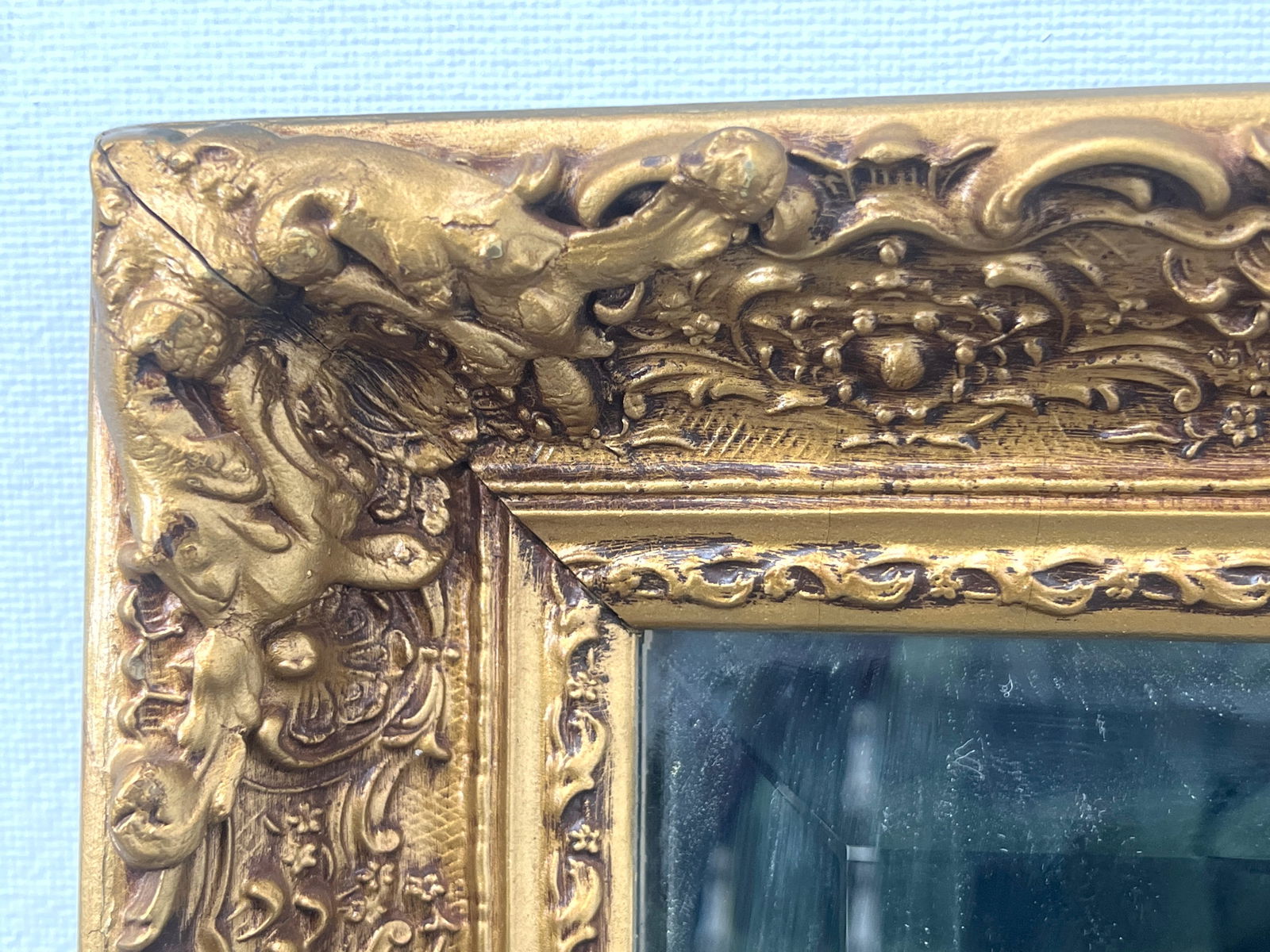 Large Rectangular Decorative Framed Mirror. Gold Paint Finish. - 6