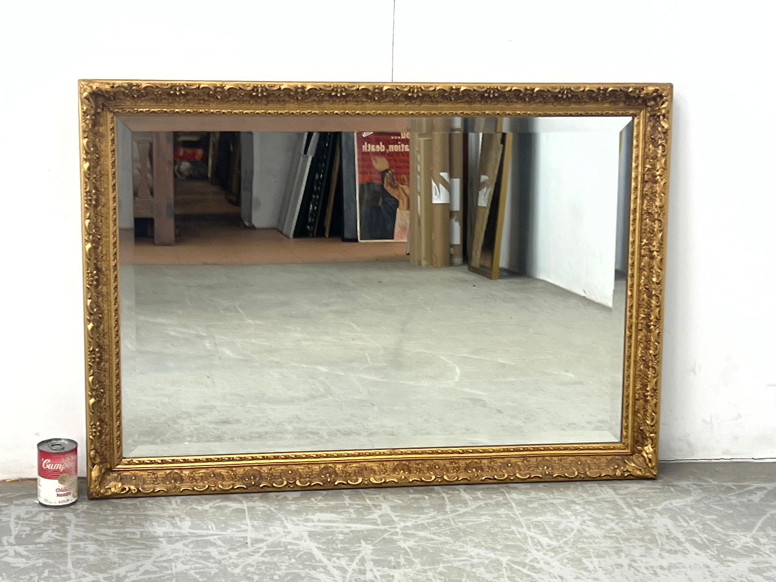 Large Rectangular Decorative Framed Mirror. Gold Paint Finish. - 9