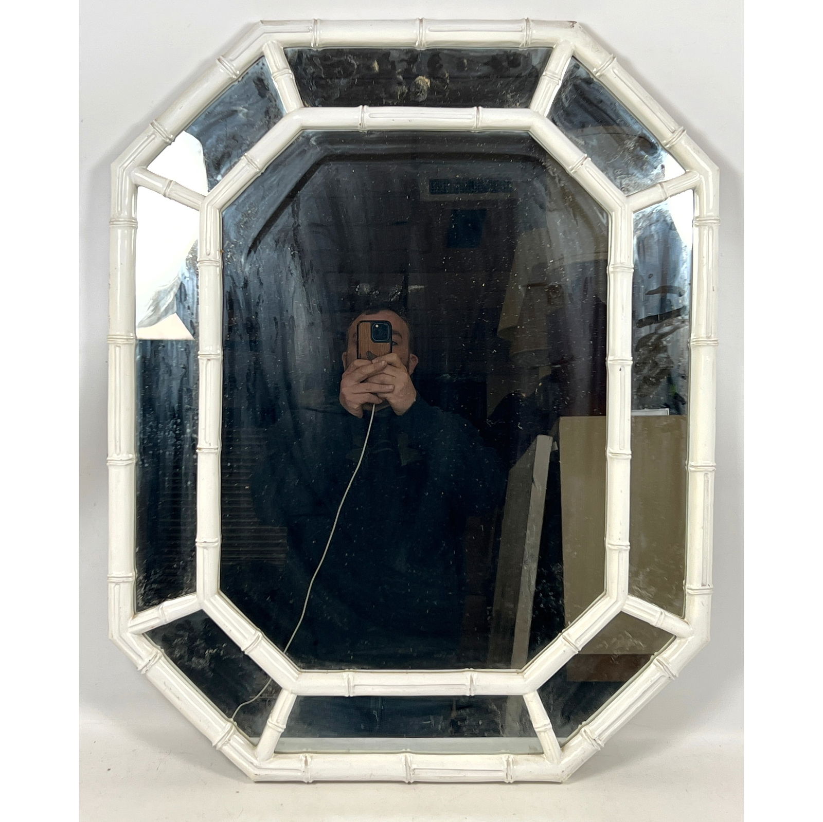 Hollywood Regency style Faux Bamboo Wall Mirror.: Hollywood Regency style Faux Bamboo Wall Mirror. Dimensions: Height: 31.5 inches, Width: 25.5 inches, Depth: 1.25 inches. ---