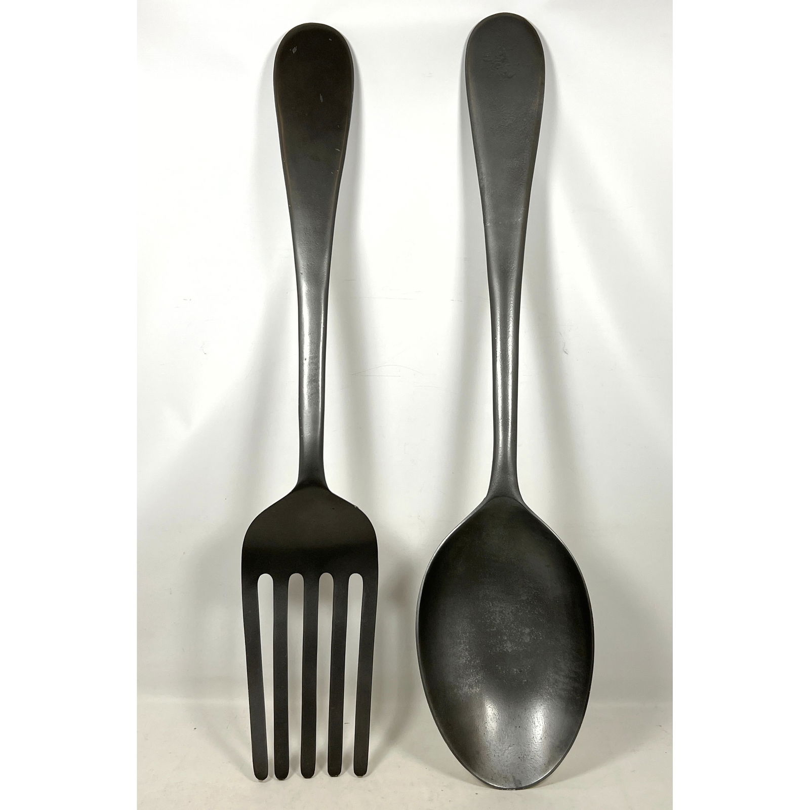 Pr Oversized Metal Fork, Spoon Wall Sculptures. Kitchen Utensil Wall Hangings.: Pr Oversized Metal Fork, Spoon Wall Sculptures. Kitchen Utensil Wall Hangings. Dimensions: Height: 48 inches, Width: 10.5 inches, Depth: 3 inches. --- US Packing and Shipping charge: In house shipping