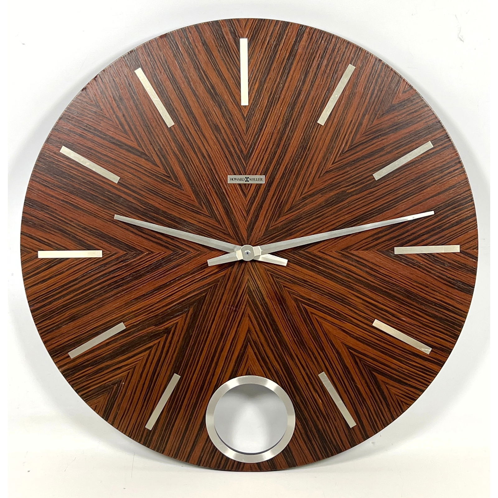 HOWARD MILLER Exotic Wood Wall Clock. Round Clock had Brushed Aluminum Hands and 6 o'clock Detail. L (1 of 9)