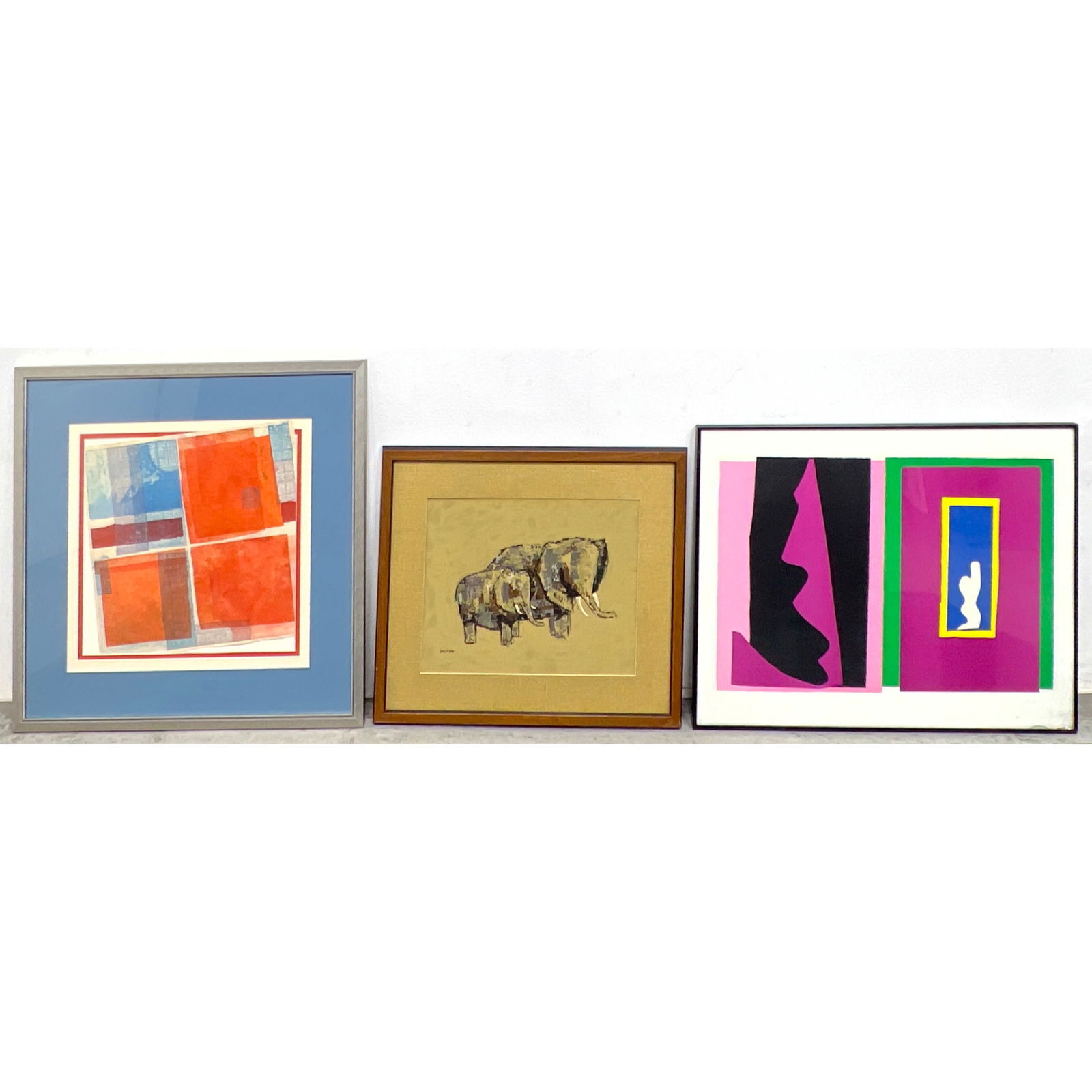 3pcs Mid Century Modern Art. Margaret Layton Elephant Lithograph, Henri Matisse print, (1 of 17)