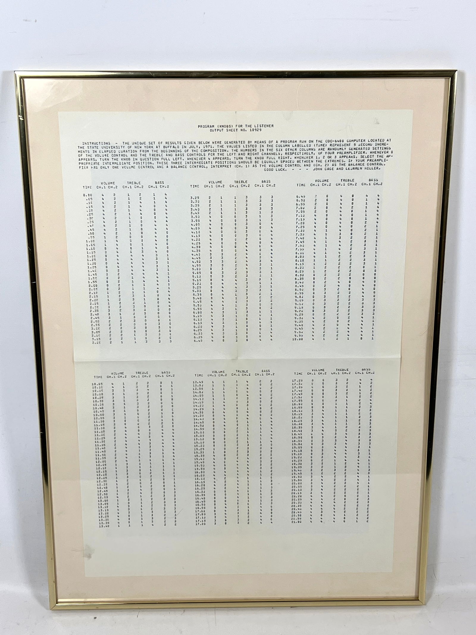 John Cage computer composition 1971 with framed print out computer instructions - 3