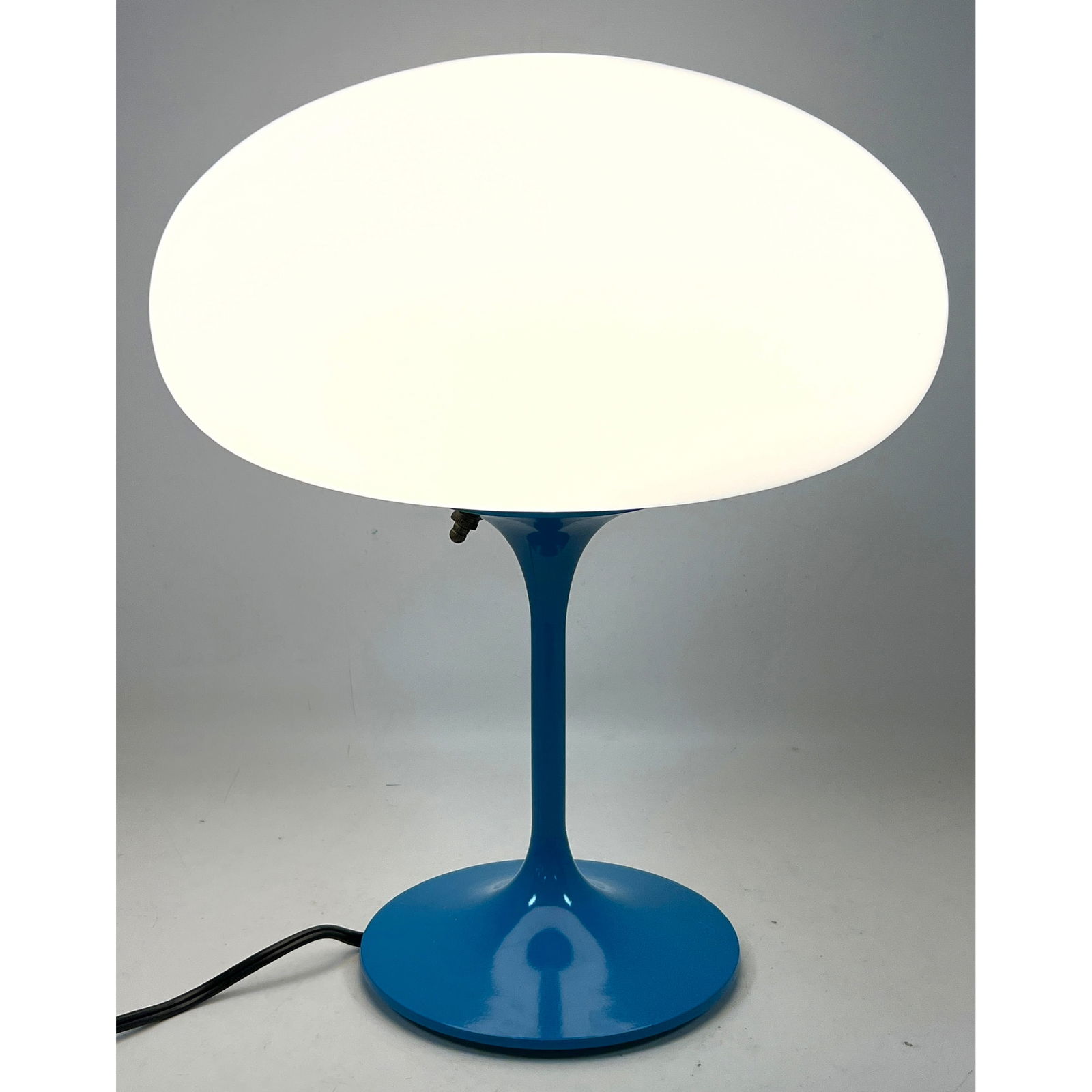 DESIGNLINE Blue Enameled Base Glass Mushroom Shade Table Lamp. Paper Label. StemLite. Contemporary L (1 of 9)