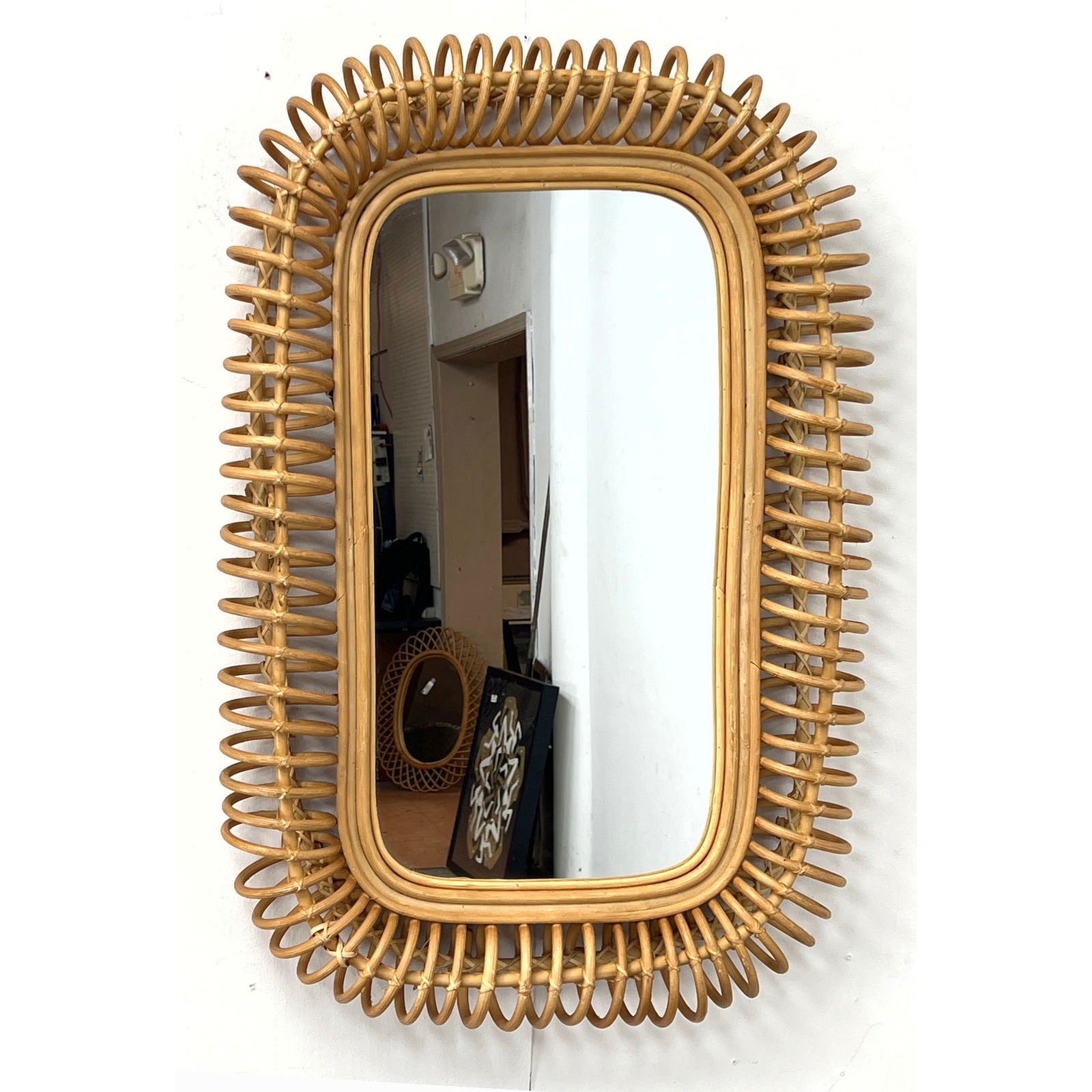 Rattan Wicker Wall Mirrors. Loop wrapped design. Rounded Corner Rectangle. (1 of 8)