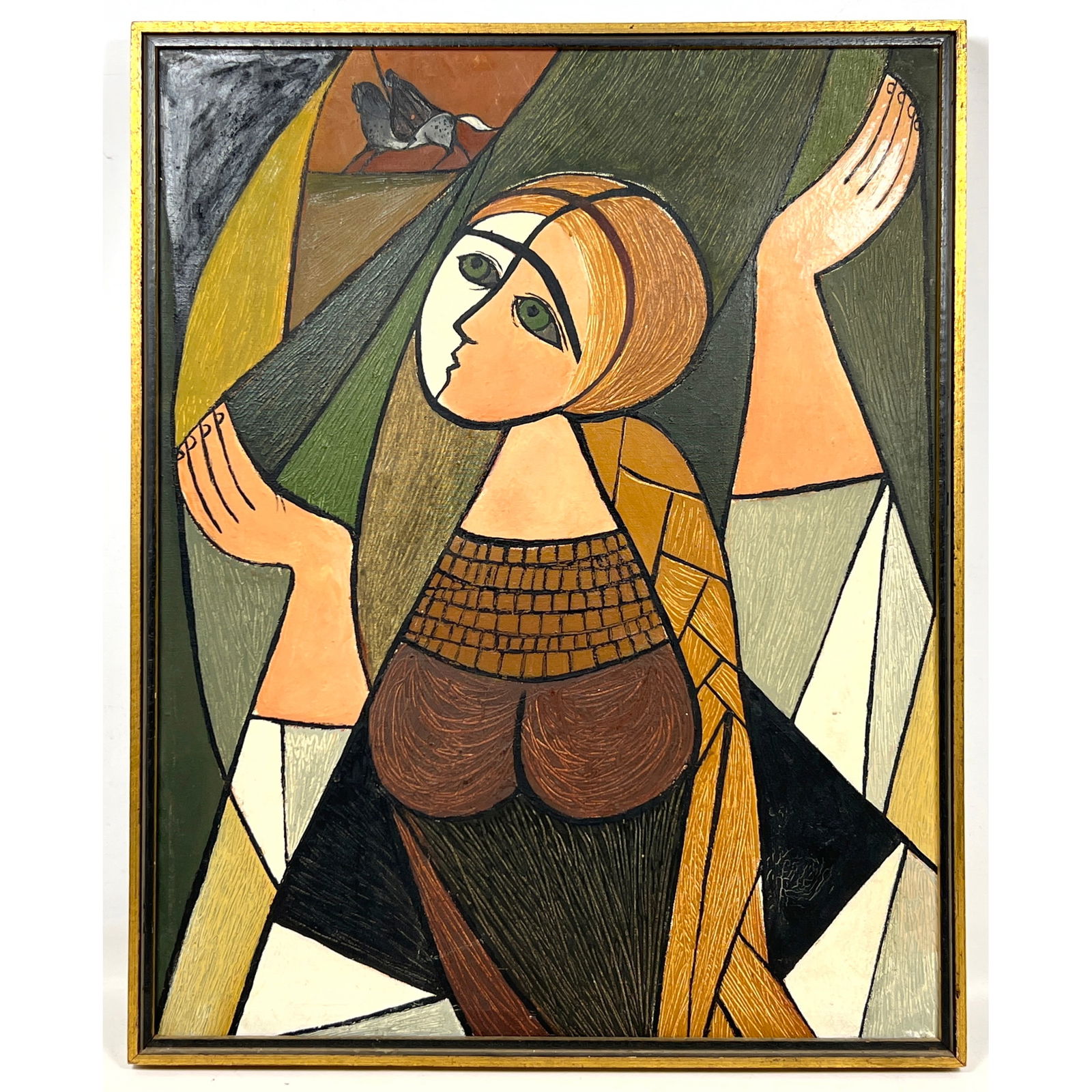 Cubist oil painting with partial label on back (1 of 9)