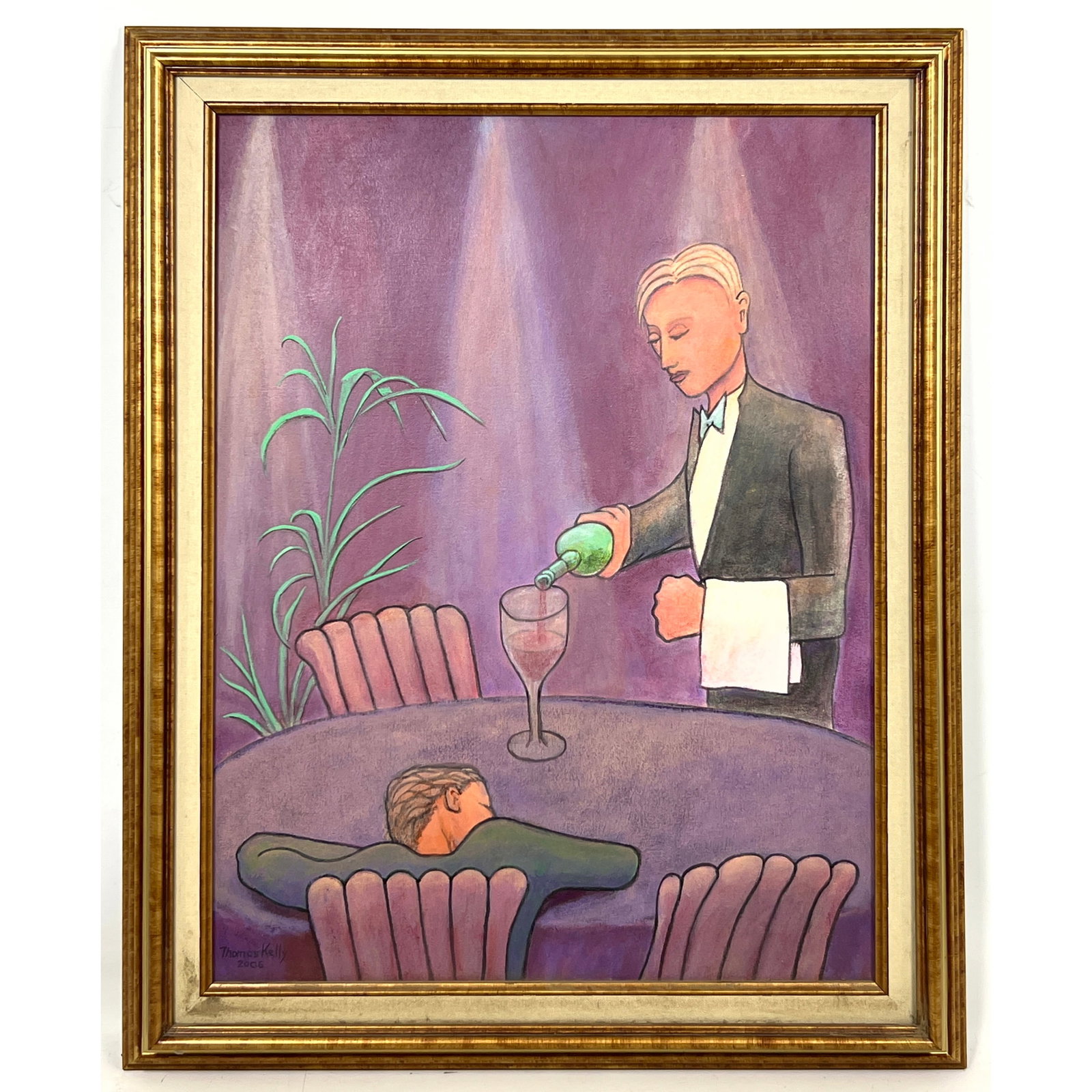 Thomas Kelly 2006 Painting on Canvas. The Perfect Waiter .: Thomas Kelly 2006 Painting on Canvas. The Perfect Waiter . Dimensions: Height: 28.5 inches, Width: 22.5 inches. --- US Packing and Shipping charge: In house shipping available. Will be