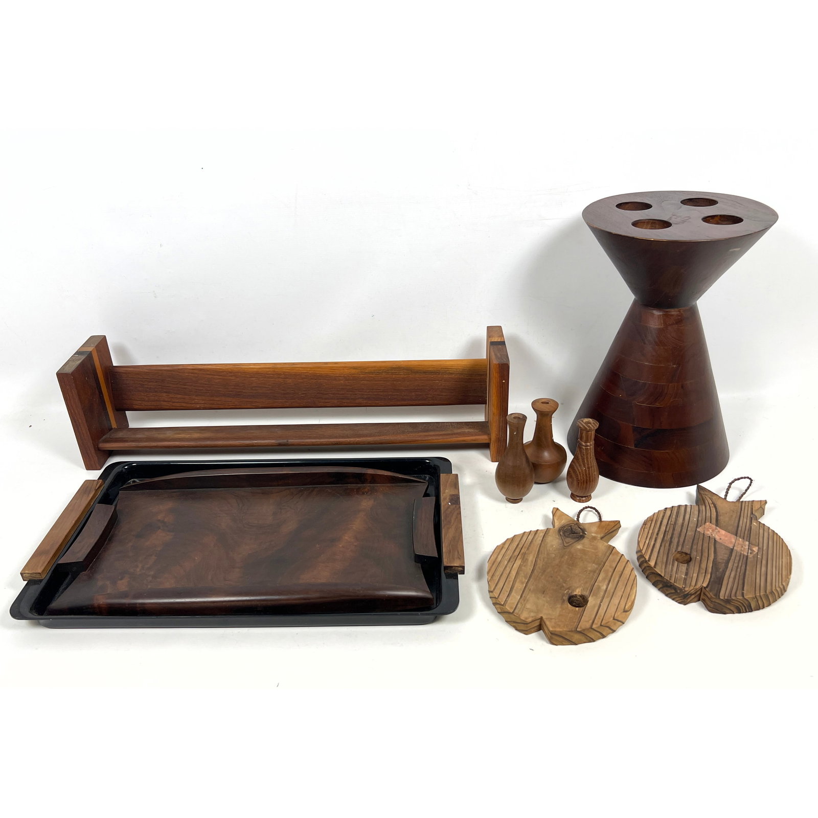 8pcs Mid Century Modern wood Objects. Phil Powell Style Candleholder, Studio Wood Shelf, Japanese Fi (1 of 18)