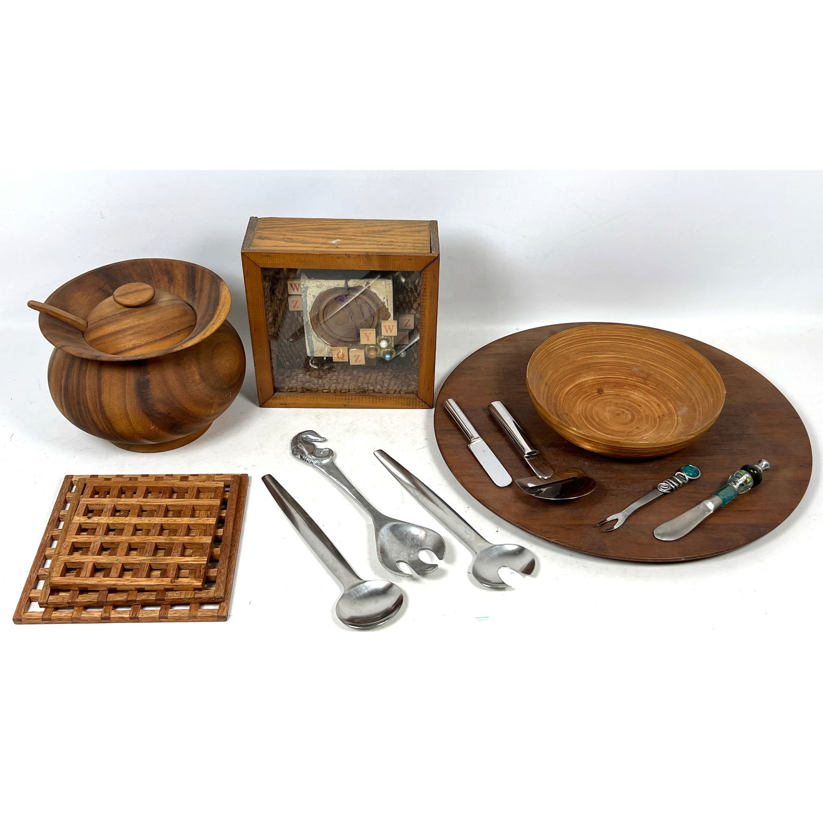 Assorted Shelf Lot. Some Danish Teak Tableware inc DANSK. Stainless Modern and Artisan Serving Utens (1 of 20)