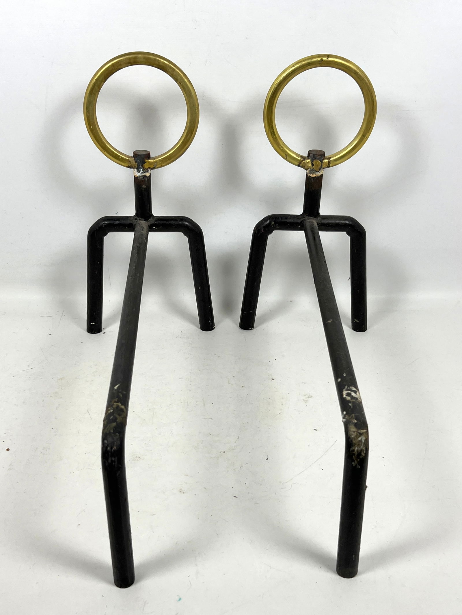 Pair Brass and Iron Fireplace Andirons. Gio Ponti Style. - 2