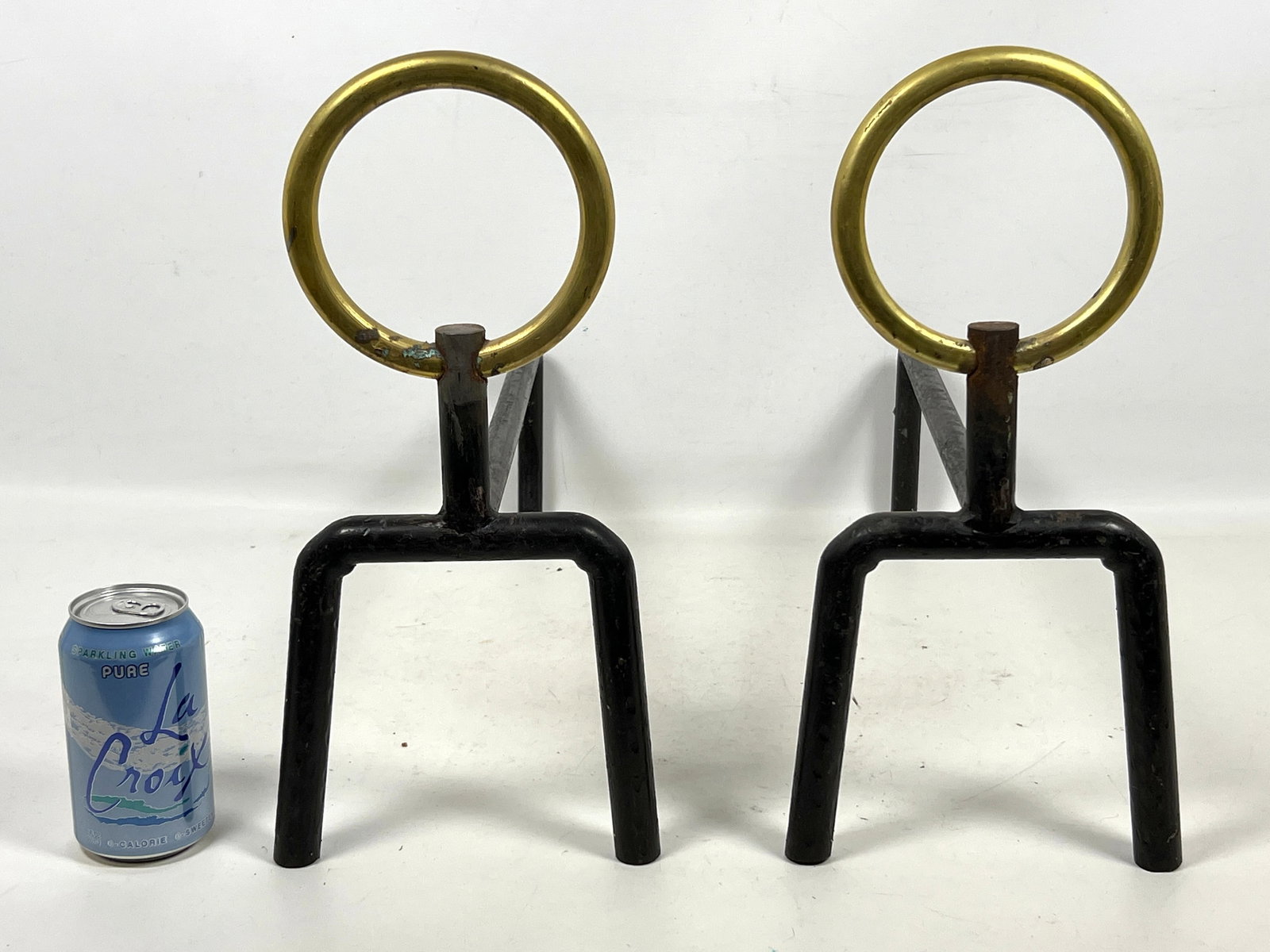 Pair Brass and Iron Fireplace Andirons. Gio Ponti Style. - 3