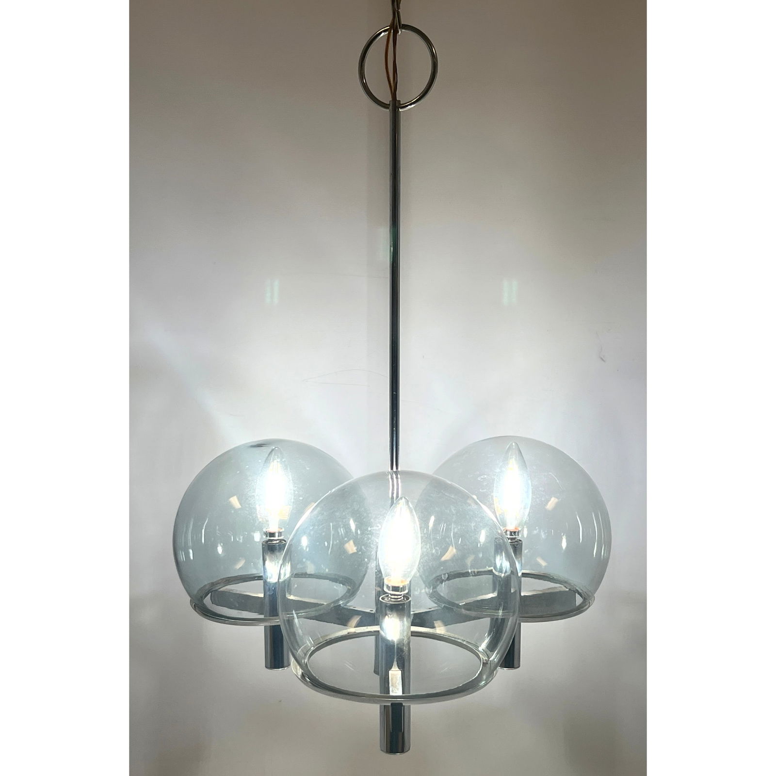 Gaetano Sciolari Three Shade Chrome and Glass Chandelier Pendant Lamp. (1 of 11)