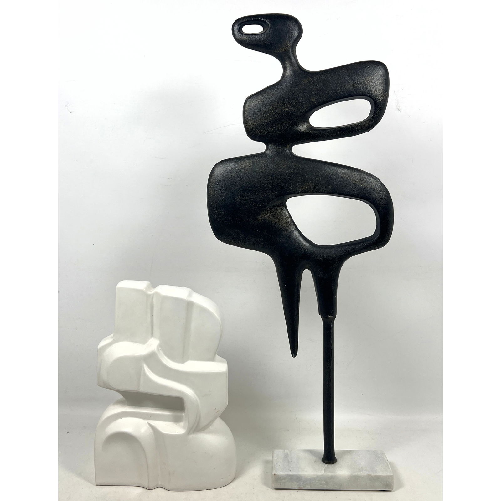 2pcs Modernist Sculptures. Abstract Metal and Glazed Porcelain. (1 of 12)