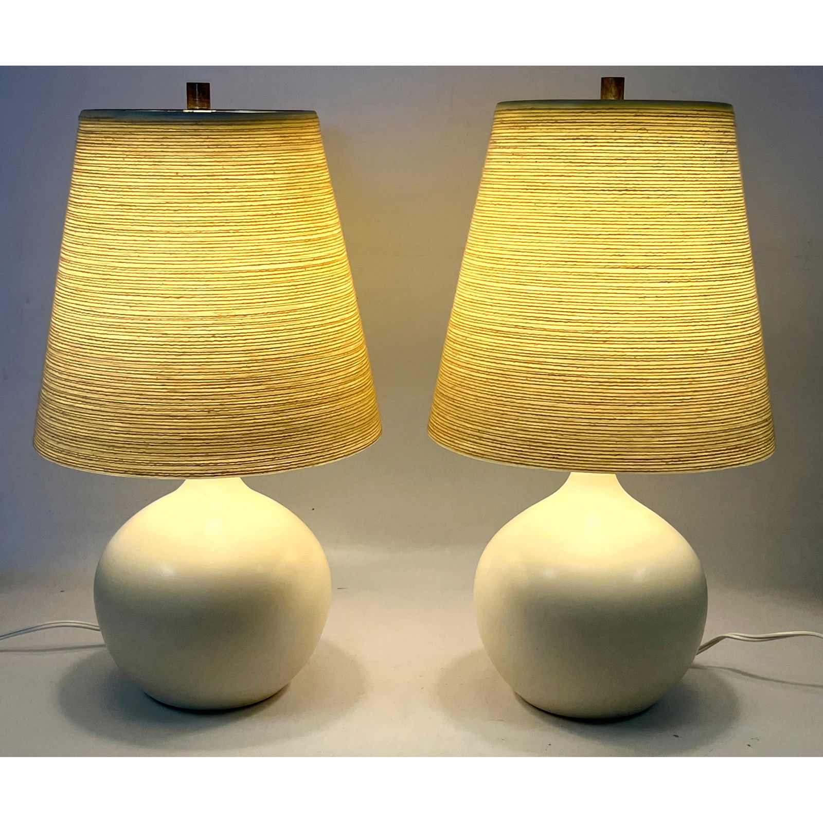 Pair Danish Modern Gunnar and Lotte Bostlund Glazed Ceramic Table Lamp with Rope wrapped Fiberglass (1 of 12)