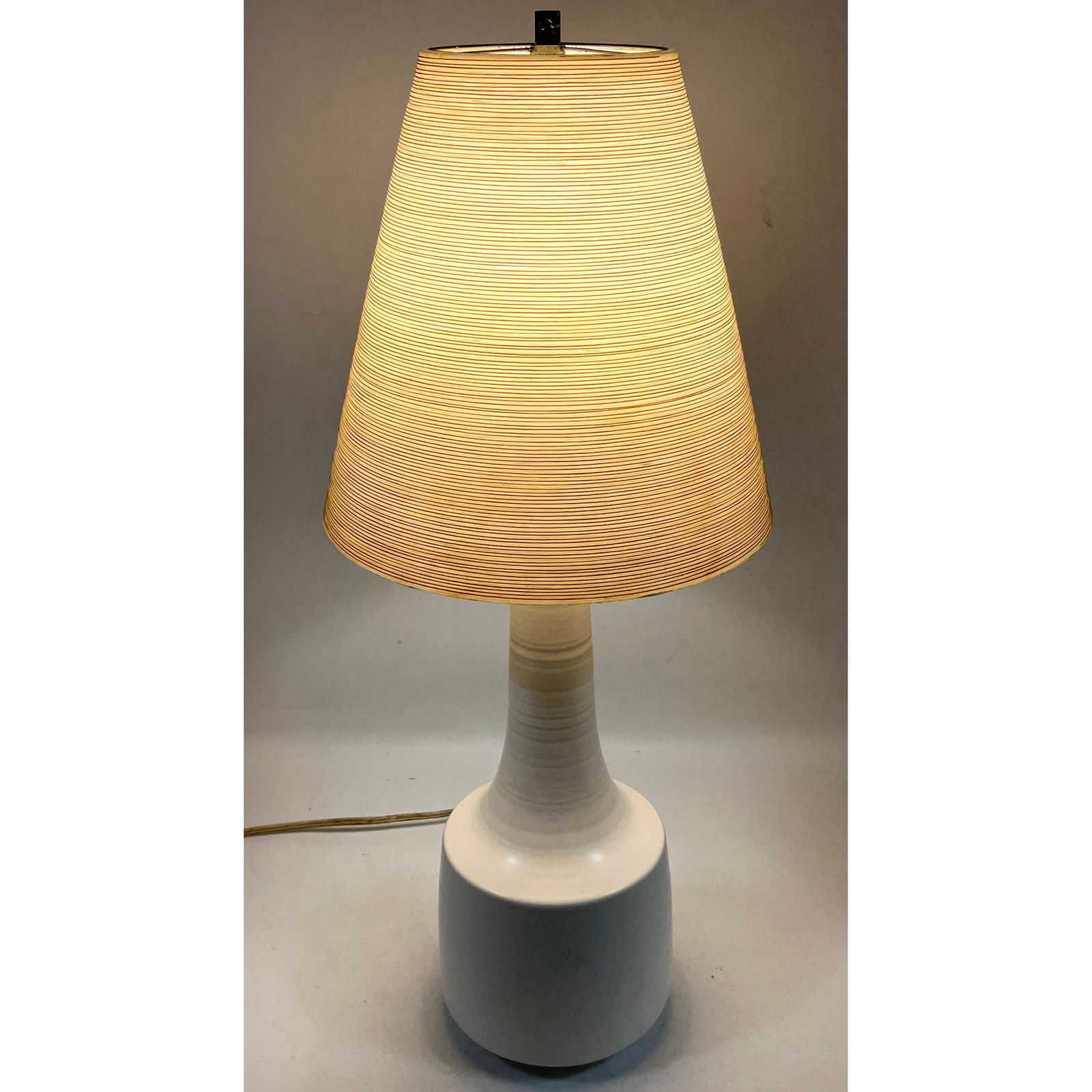 Danish Modern Gunnar and Lotte Bostlund Ceramic Table Lamp with Rope wrapped Fiberglass Shade. (1 of 13)