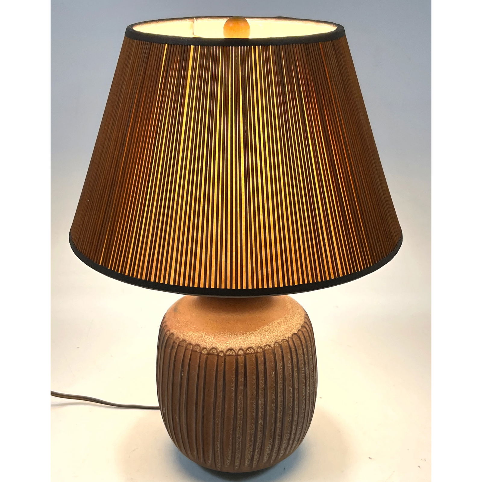 Vintage Mid Century Glazed Ceramic Lamp with Reeded Shade. Harrison McIntosh Attributed (1 of 13)