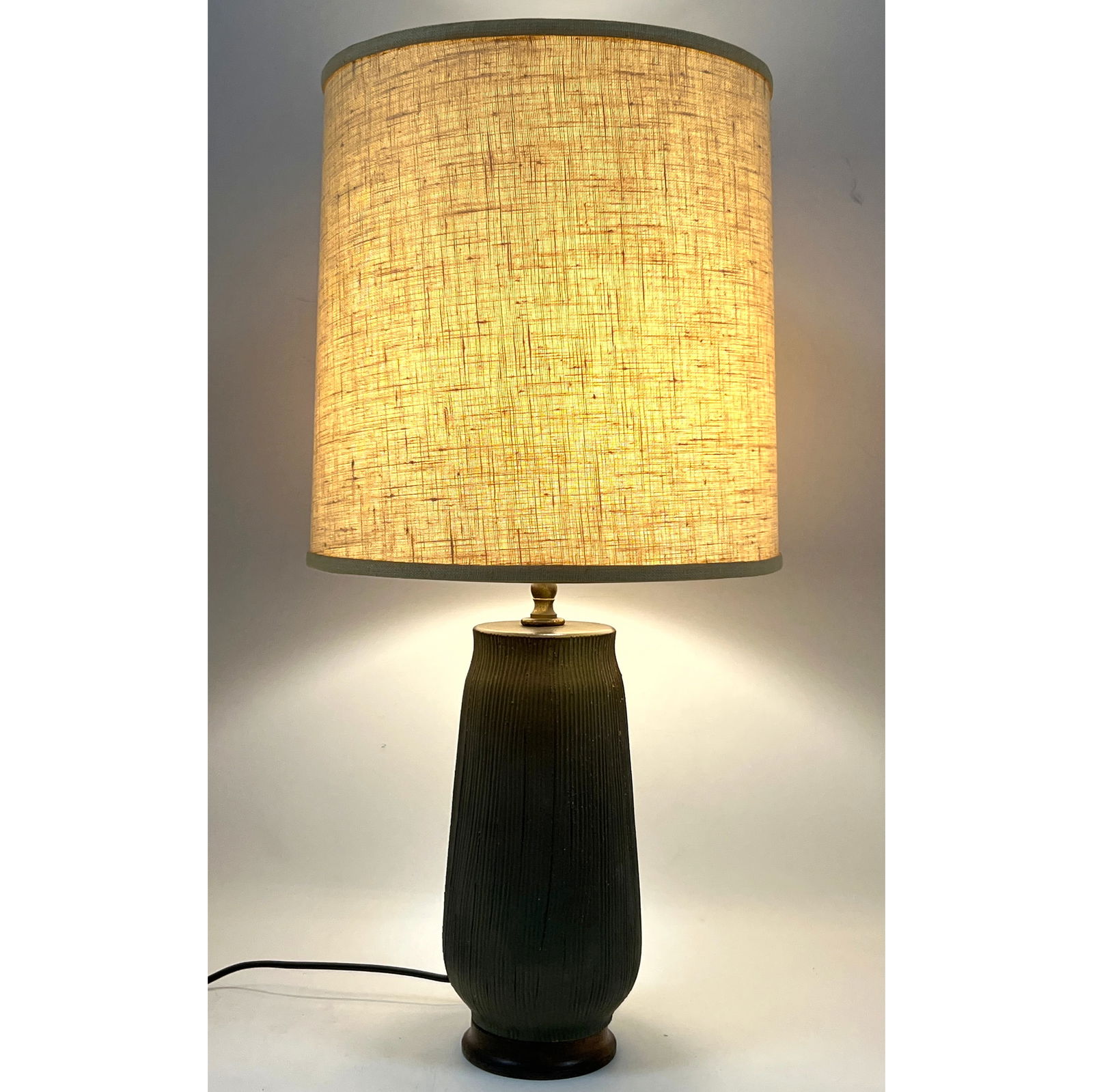 Mid Century Modern Glazed Pottery Lamp. Matte Glaze on Combed Ribbed Pottery Form. (1 of 13)