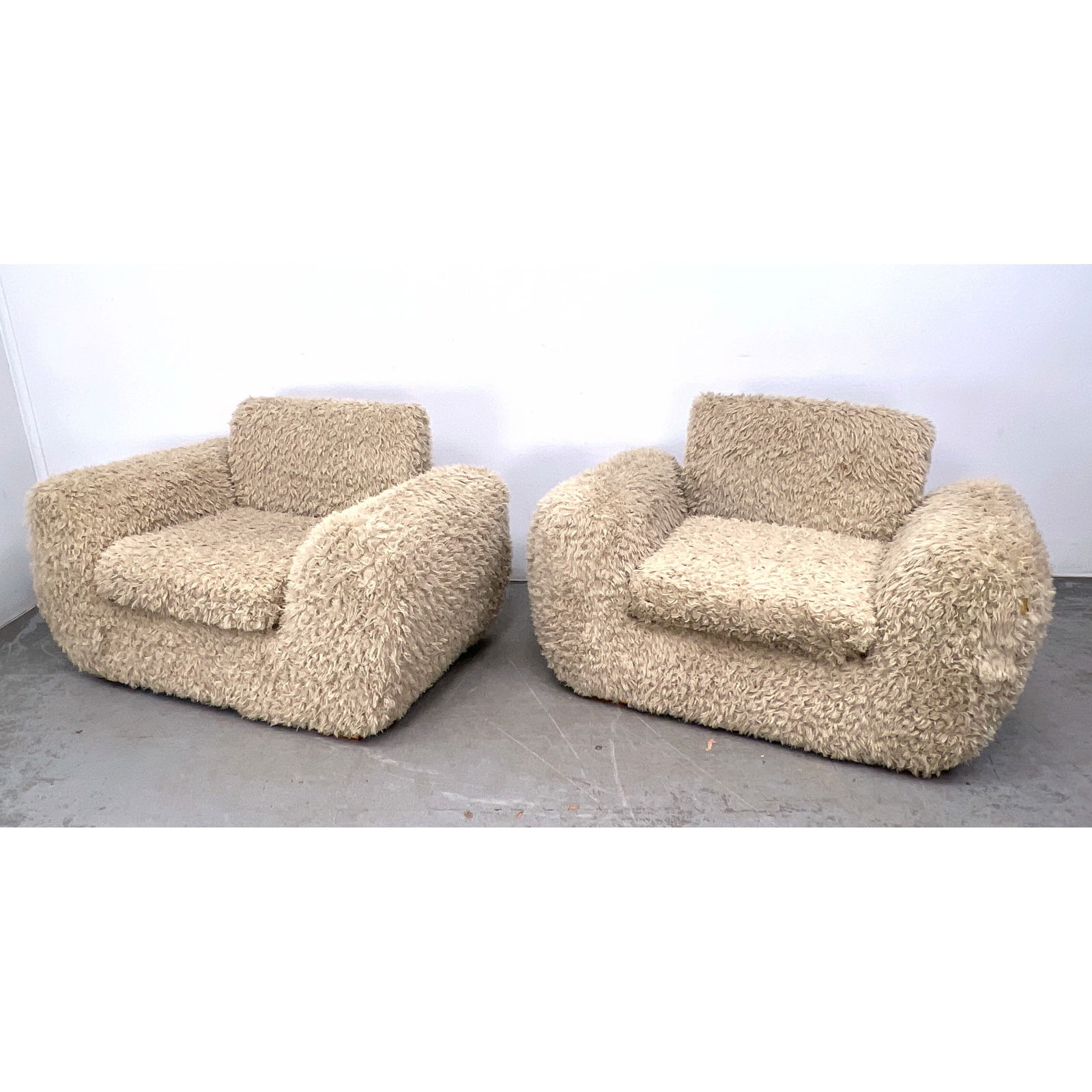 Pair Modernist Polar Bear Lounge Club Chairs. Not Vintage.: Pair Modernist Polar Bear Lounge Club Chairs. Not Vintage. Dimensions: Height: 31 inches, Width: 50 inches, Depth: 32 inches. - Seat Height: 16 inches ---