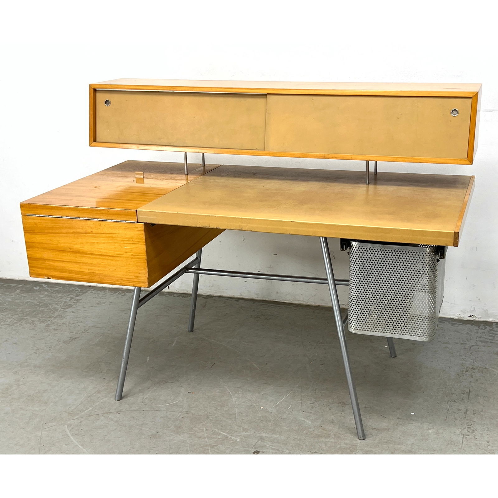 George Nelson for Herman Miller Home Office Desk. Leather, Primavera, and Steel Desk. (1 of 11)