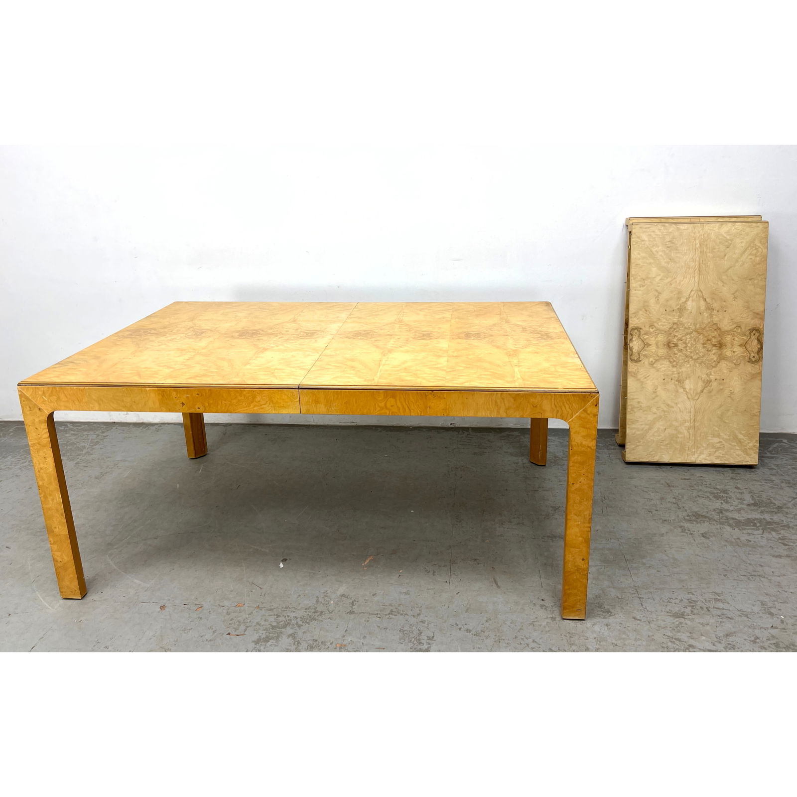 Milo Baughman Style Mid Century Burlwood Expanding Dining Table With 2 Leaves (1 of 10)