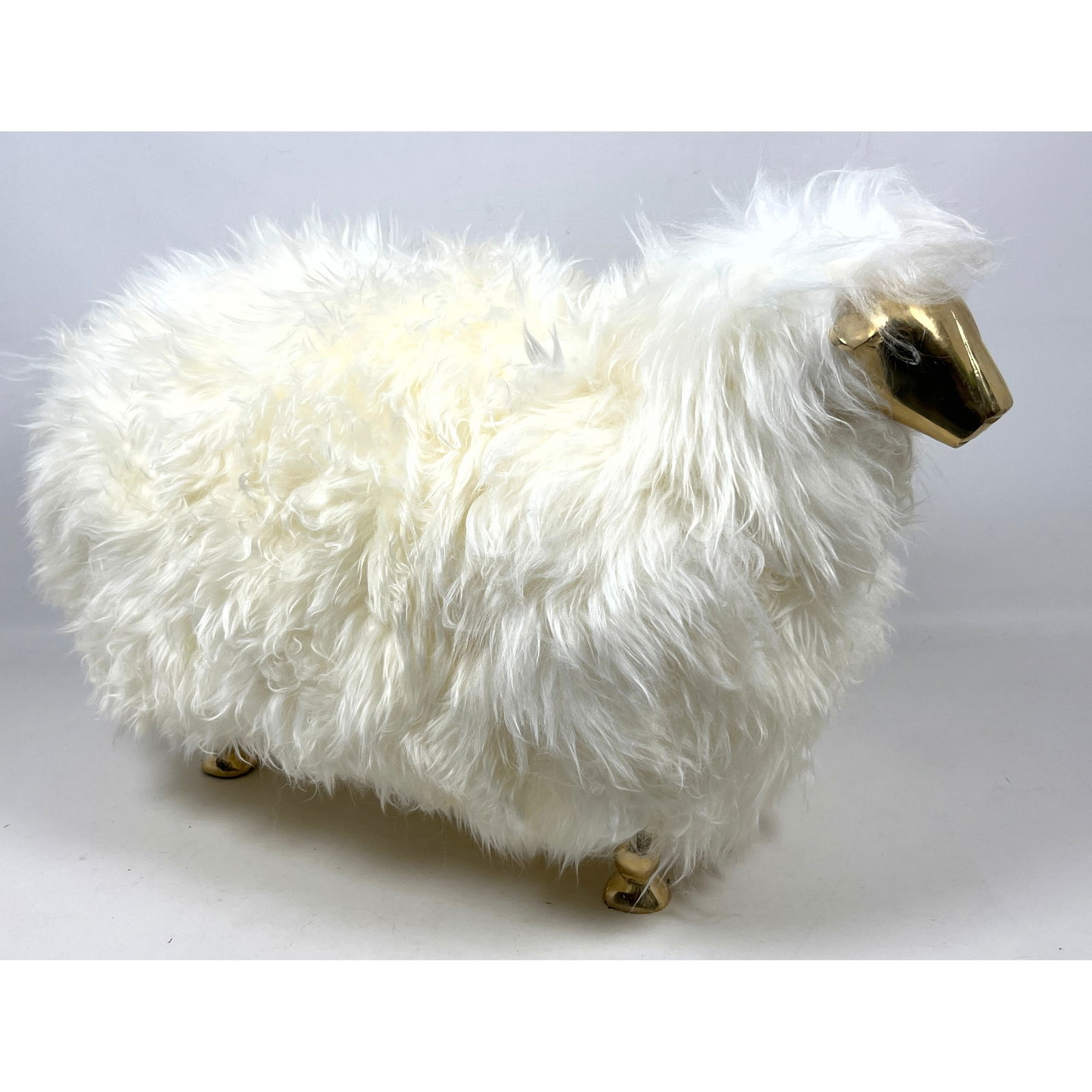 Medium Francois-Xavier Lalanne style Medium Sheep Sculpture. 17" Tall. Real Sheepskin With Brass Hea (1 of 11)