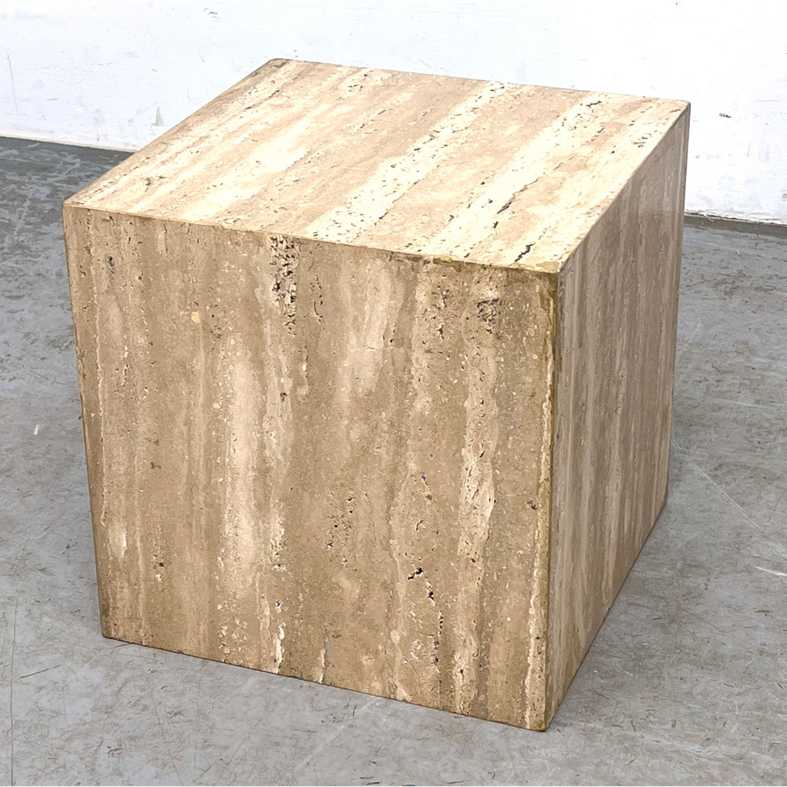 Natural Travertine Marble Square Cube Table Pedestal. Modernist, Minimalist Side End Table (1 of 7)