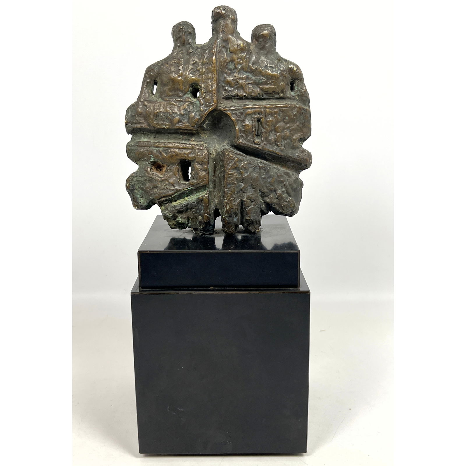 Modernist Figural Abstract Bronze Sculpture. Modernist Textured Form. mounted on Black Base. Signed (1 of 11)