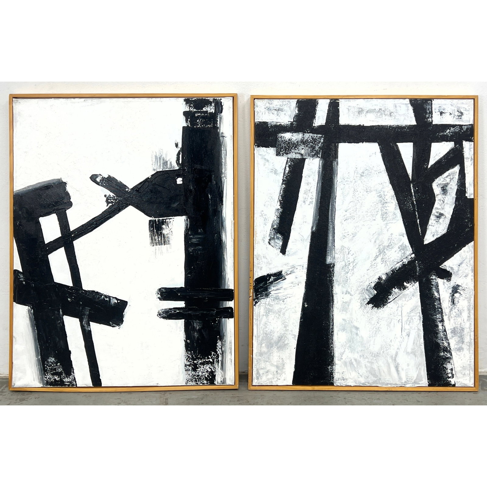 2pcs Abstract Modern Paintings on Canvas executed in the style of Franz Kline.: 2pcs Abstract Modern Paintings on Canvas executed in the style of Franz Kline. Dimensions: Height: 31.5 inches, Width: 24 inches. ---