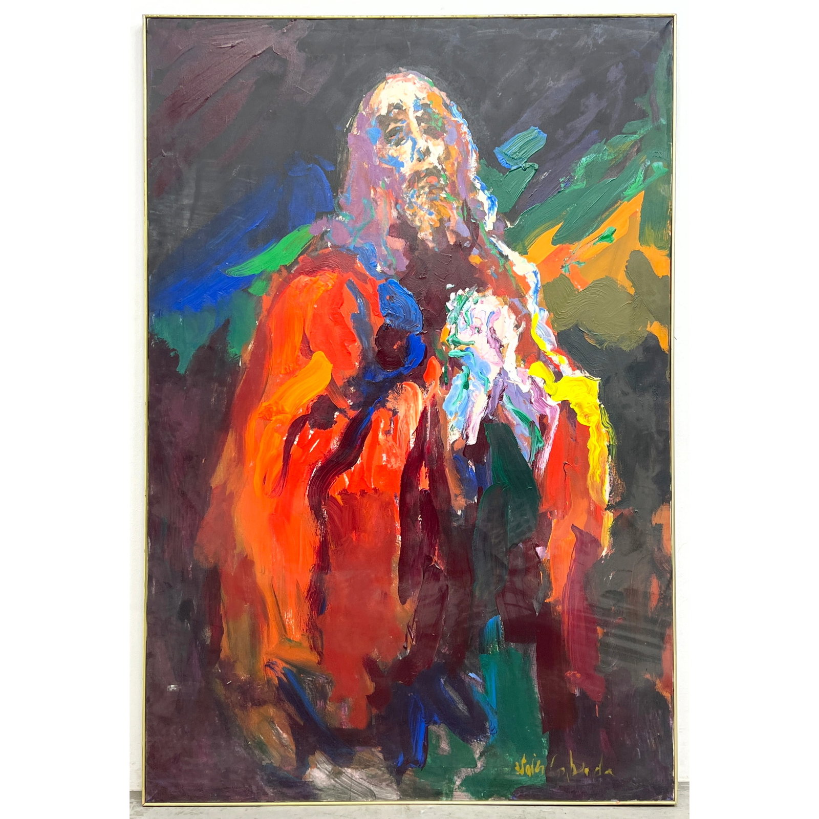 Alois Cohuda Large Scale Expressionist Portrait painting. Thick layered paint.: Alois Cohuda Large Scale Expressionist Portrait painting. Thick layered paint. Dimensions: Height: 79 inches, Width: 52.5 inches. ---