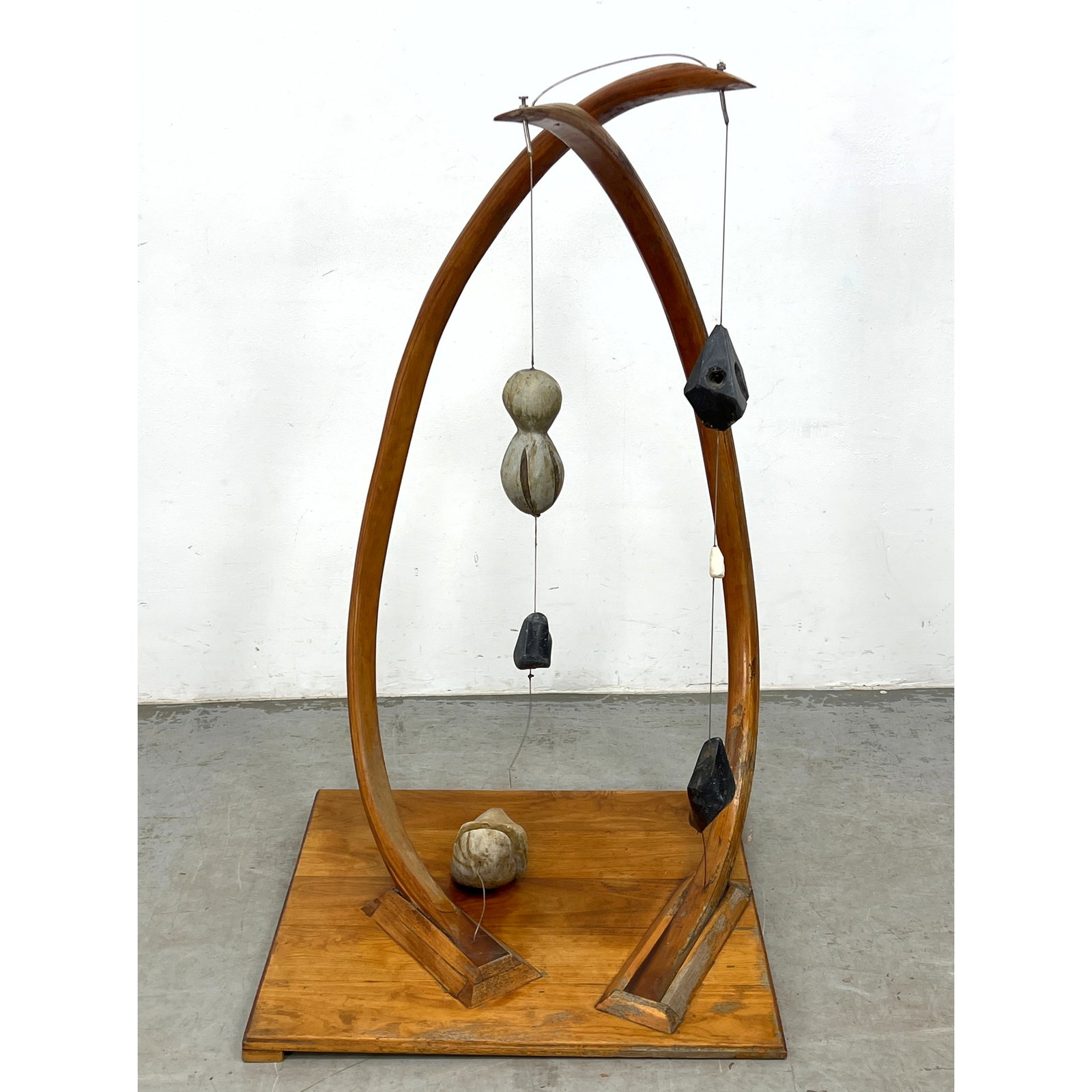 Mid Century Modern Artisan Wood and Stone Floor Sculpture. (1 of 8)