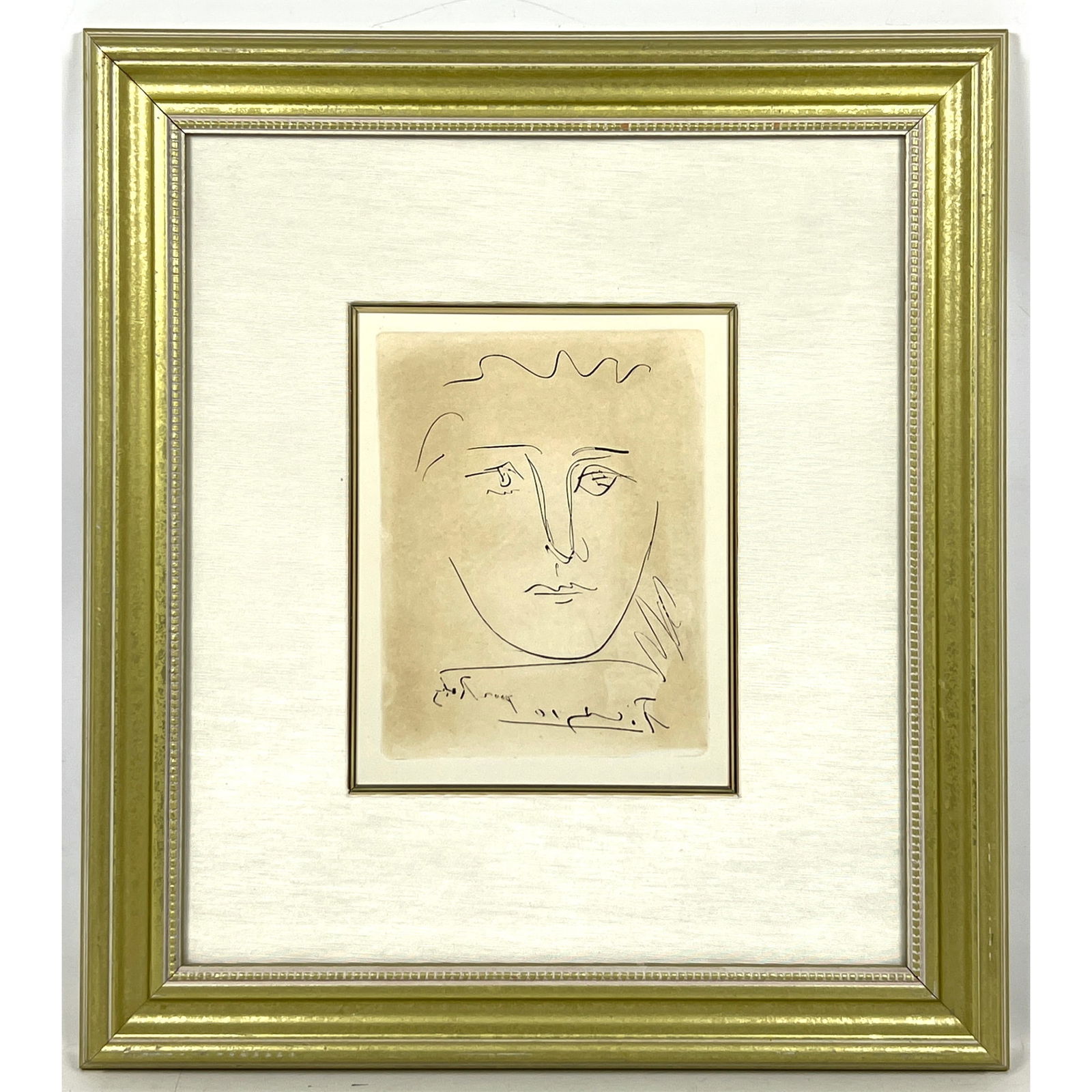 After Pablo Picasso poor Robbie etching print.: After Pablo Picasso poor Robbie etching print. Dimensions: Frame Height: 21.5 inches, Frame Width: 19.5 inches. - Image Size: Image Height: 10 inches, Image Width: 8 inches. ---
